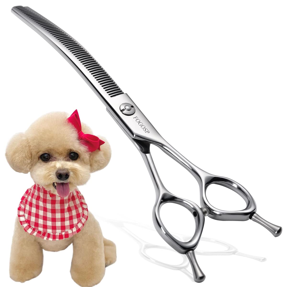 Fogosp Curved Thinning Shears For Dogs Grooming 7.0'' Multipurpose Professional Pet Curved Blender Scissors For Dog Grooming 35% Thinning Rate (7.0 In, V Type Blender)