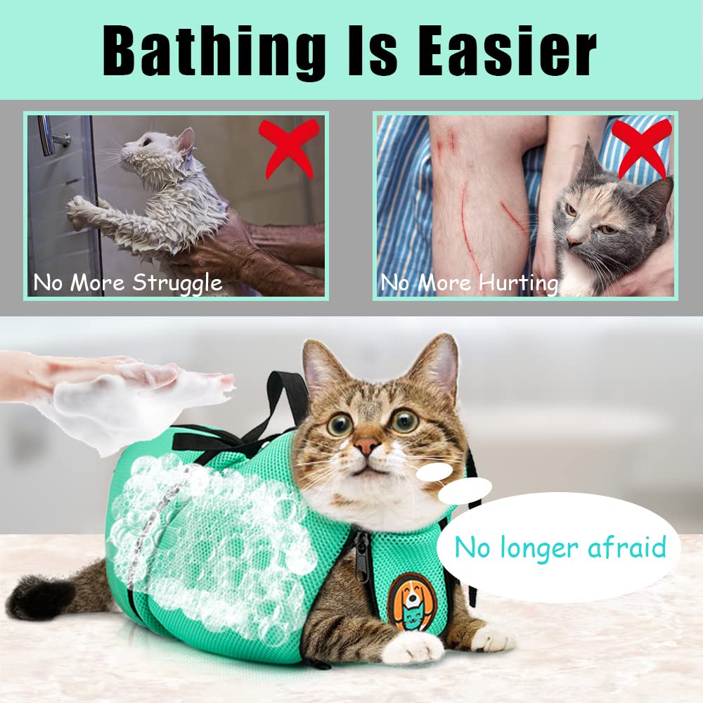 Awoof Cat Grooming Bag Adjustable Cat Bathing Bag Anti Scratch & Bite Polyester Soft Durable Mesh Cat Shower Bag For Small Medium Large Cats Nail Trimming Ear Cleaning Medicine Taking