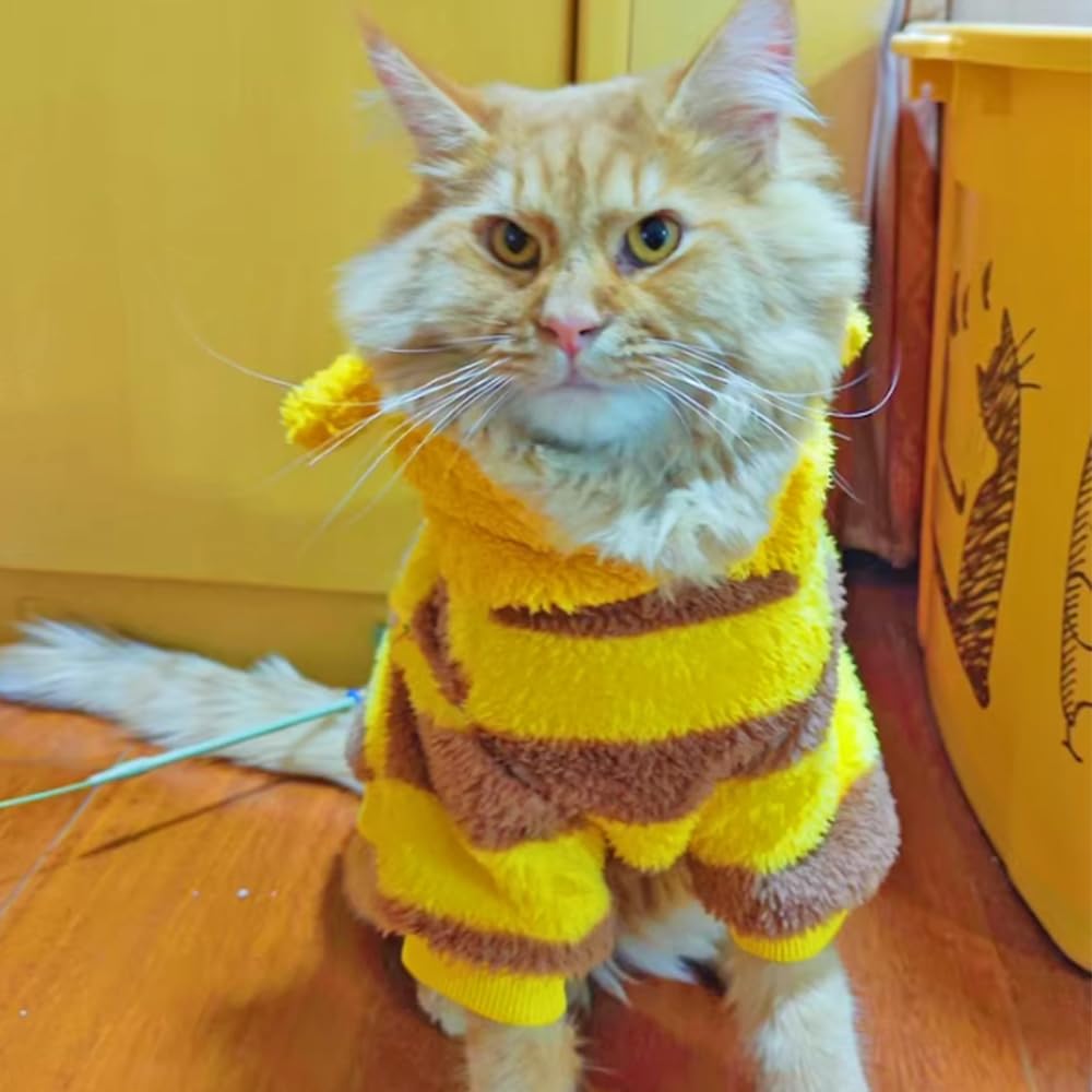 Aniac Fleece Puppy Hoodies With D-Ring Cat Apparel Autumn Winter Coat For Small Dogs - Funny Bumblebee Bee Costume For Christmas
