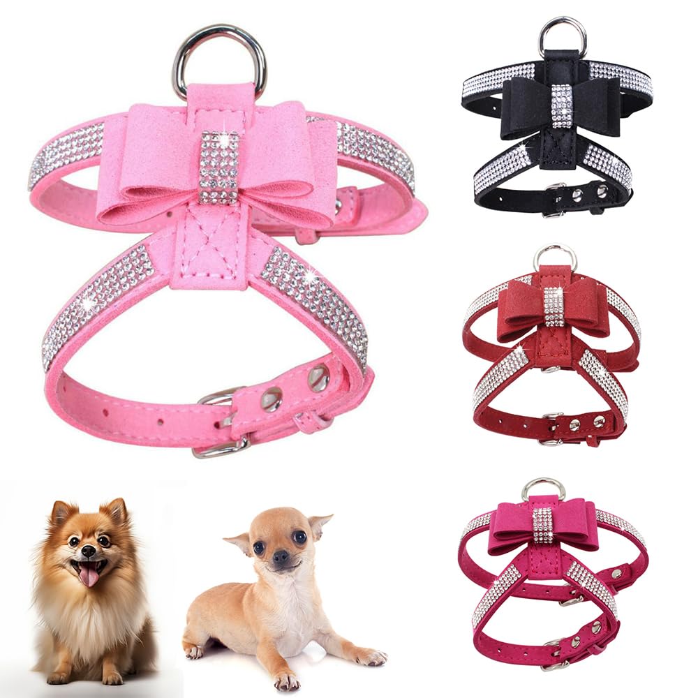 Bling Dog Harness For Girls,Rhinestone Cat Vest Harnesses With Bow Tie Puppy Kitty Cute Fancy Sparkling Pretty Crystal Diamond F
