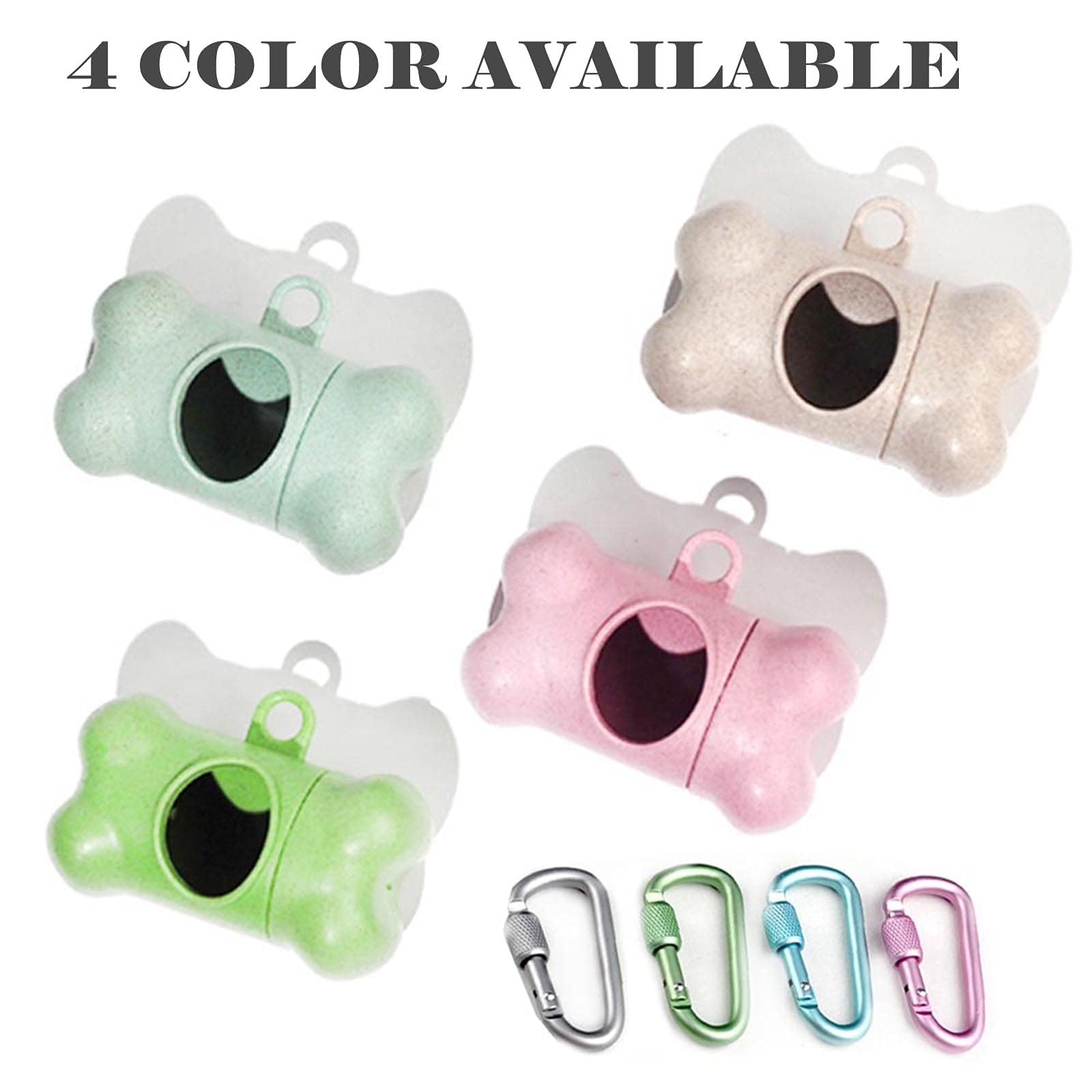 Dog Poop Pickup Bags Holder Dispenser With 1 Roll Random Color Leak-Proof Scented Doggy Waste Bags And Carabiner With Safety Lock Plus Hook And Loop Fastener Never Loose On Leash Lead Again (Pink)