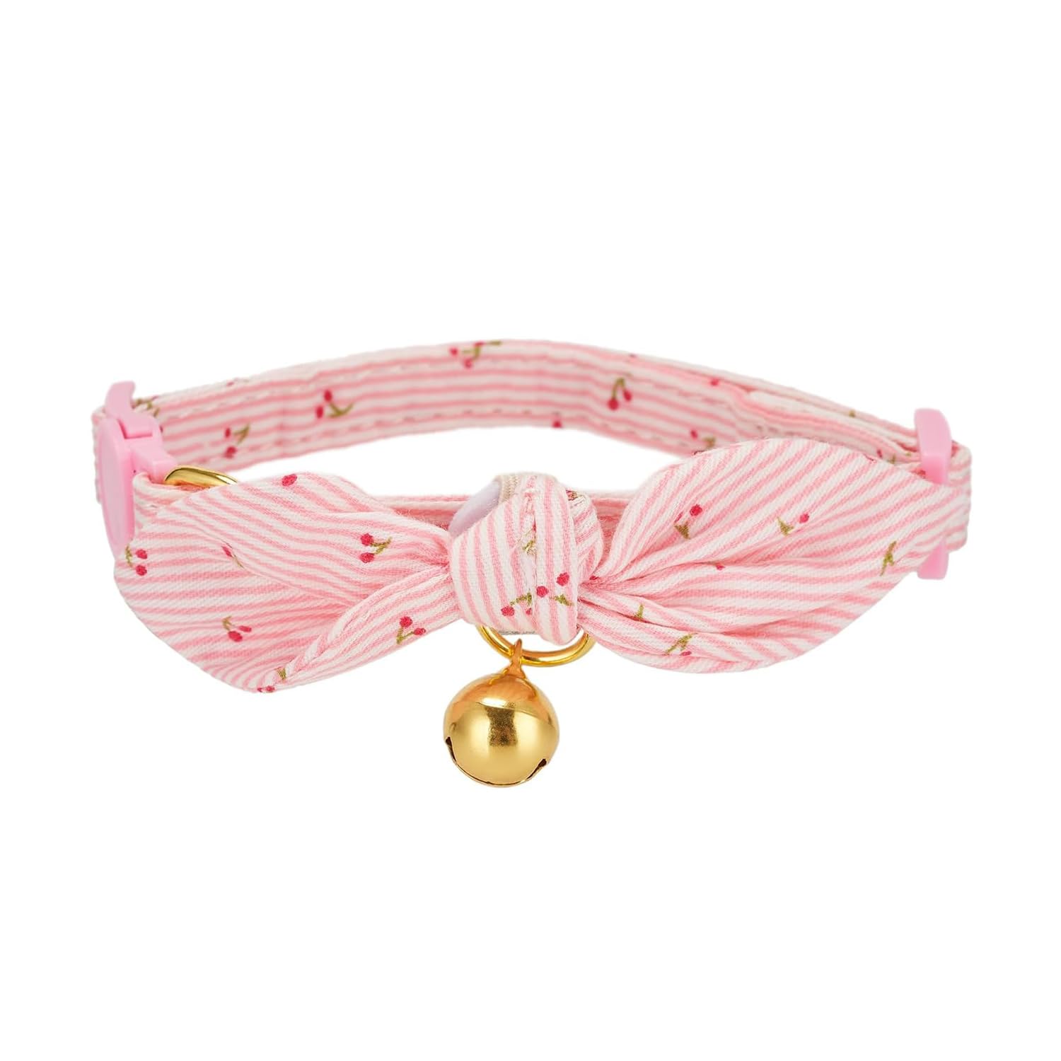 Petiry 2 Pack Cotton Cat Collar, Removable Bowtie, Floral Pattern, Safety Breakaway Clasp, Adjustable For Cats.(Adult Cat, Pink+