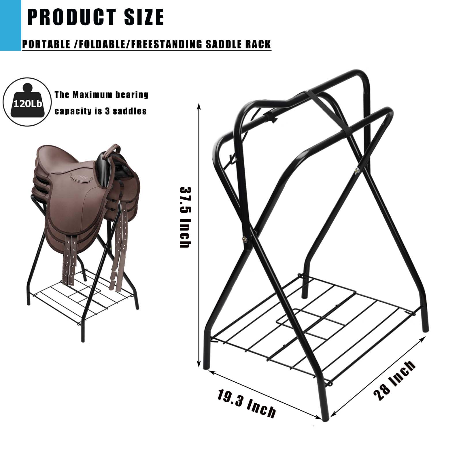 Hdyegy Saddle Rack Portable Folding Horse Saddle Stand For English And Western Saddles,28'' L X 19'' W X 37.5'' H,Black