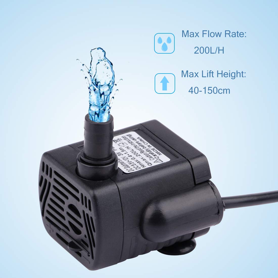 Aquarium Water Pumps,Driew Mini Submersible Water Pump, Dc 5.5-12V 5V 9V 12V Brushless Waterproof Pumps For Pond Aquarium With 4.5 Feet Cord, 200L/H