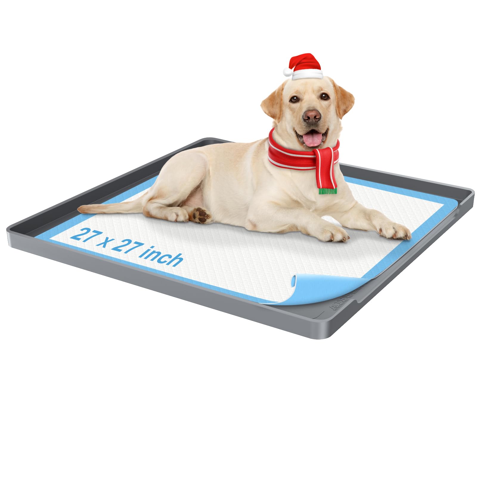 Pee Pad Holder For Dogs, 27''X27'' Non-Slip Silicone Mat & Leak-Proof Tray For Floor Protection, Puppy Potty Training Pad Tray, 