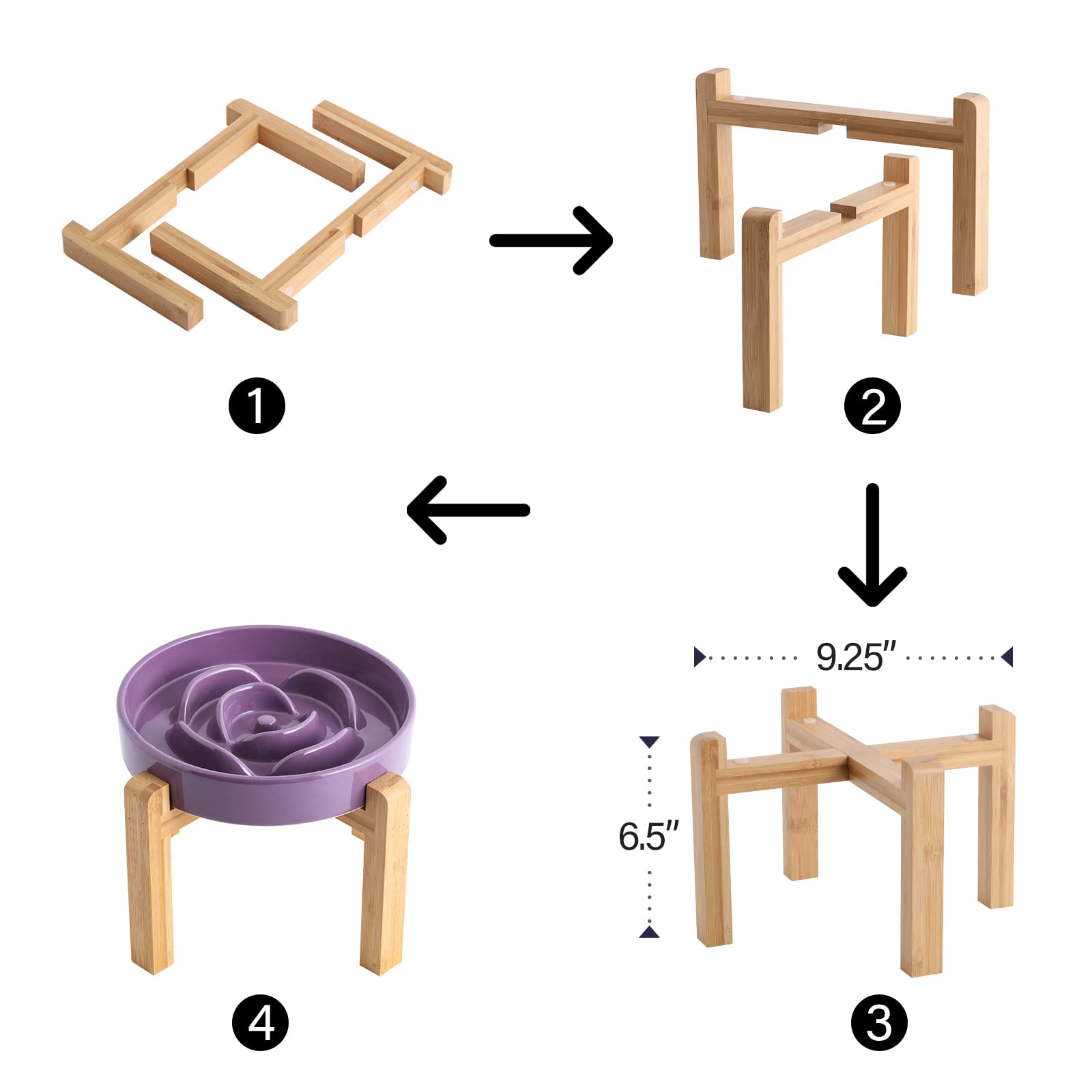 Addogyy Ceramic Elevated Dog Bowl with Wood Stand, Purple, 8.66 in Slow Feeder for Small to Large Dogs