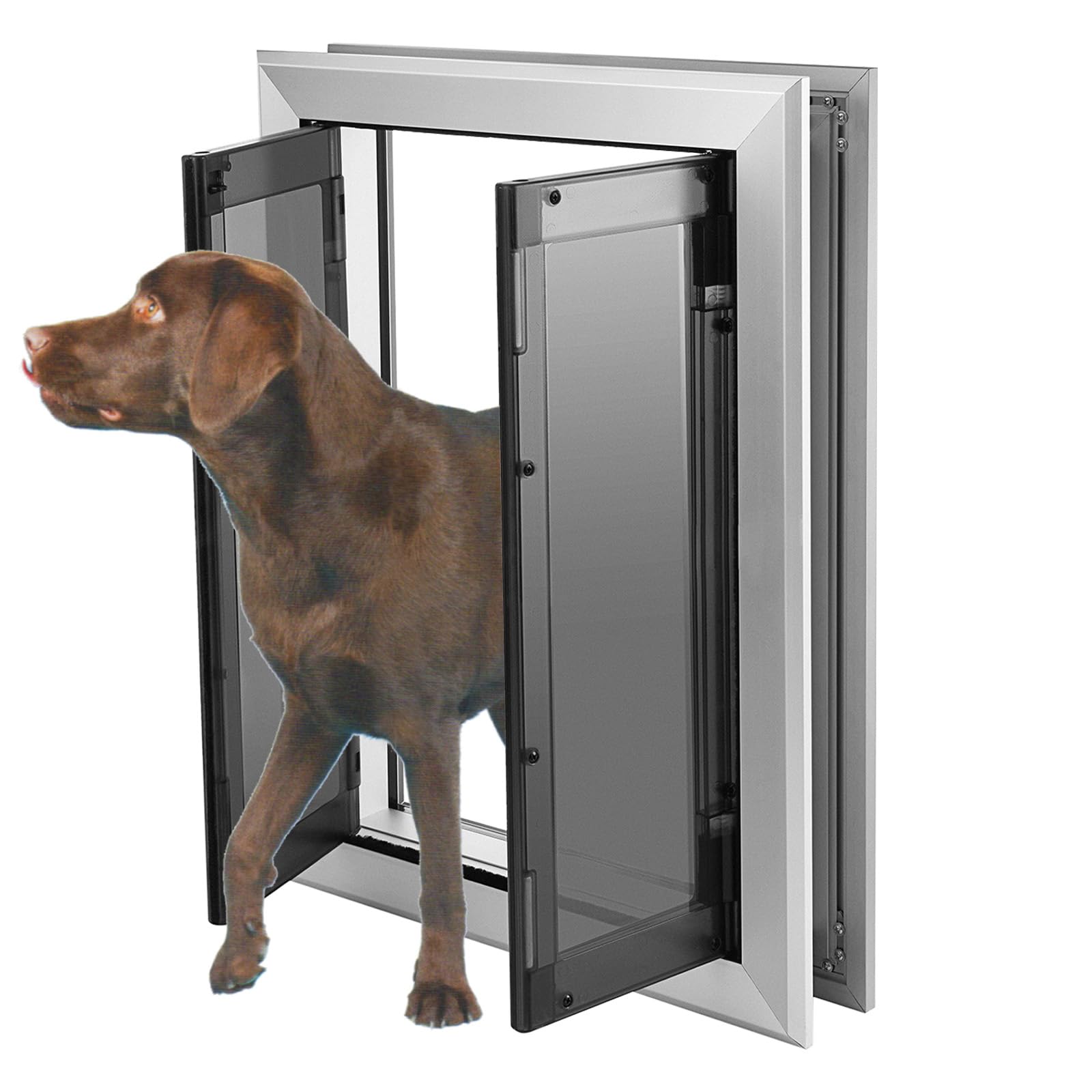 Mstge Large Dog Door, Aluminum Frame, Weatherproof, Automatic Closing Double Panels, Heavy-Duty For Dogs Up To 120Lbs