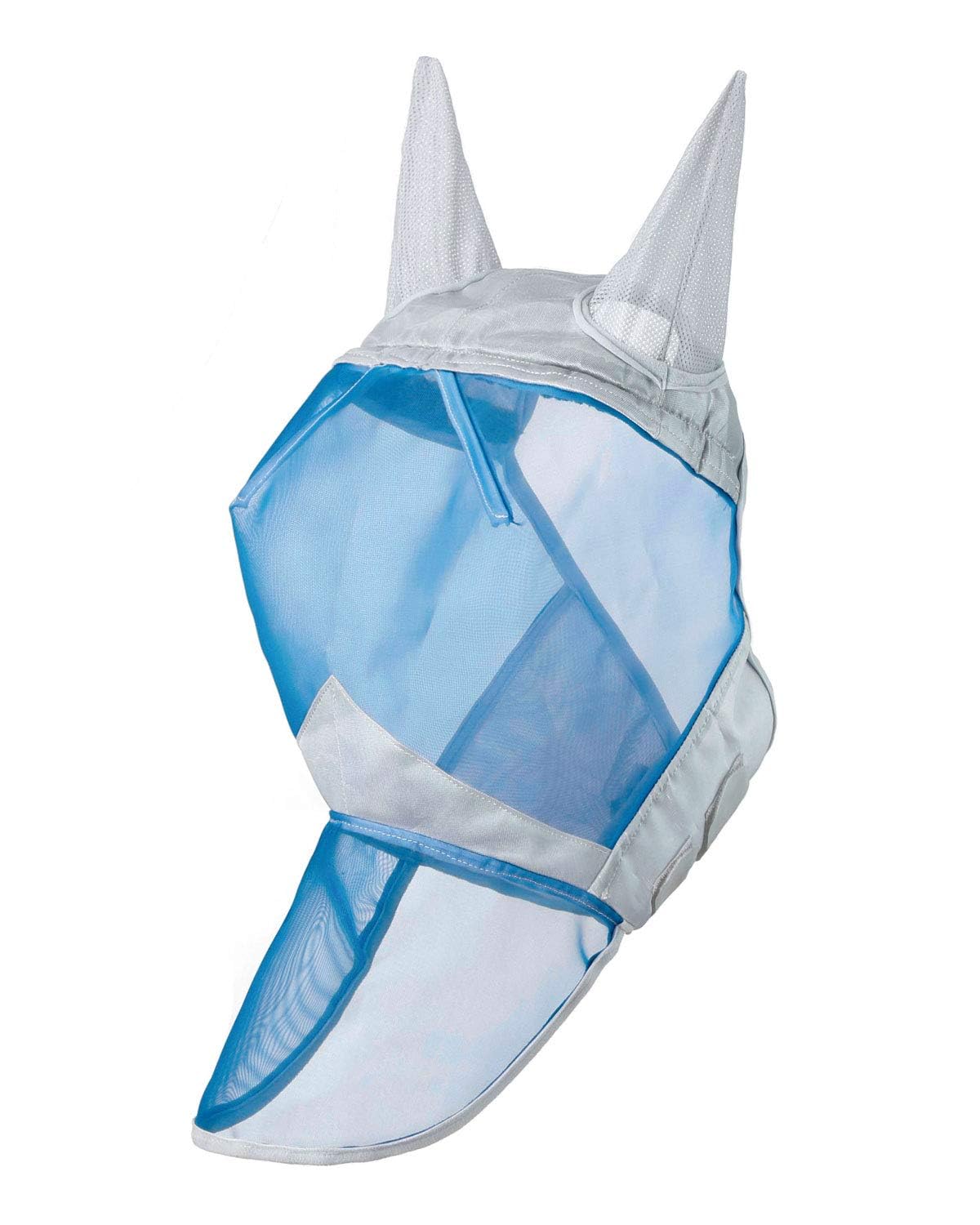 Harrison Howard CareMaster Horse Fly Mask Long Nose with Ears Full Face Silver/Blue Retro Small Pony