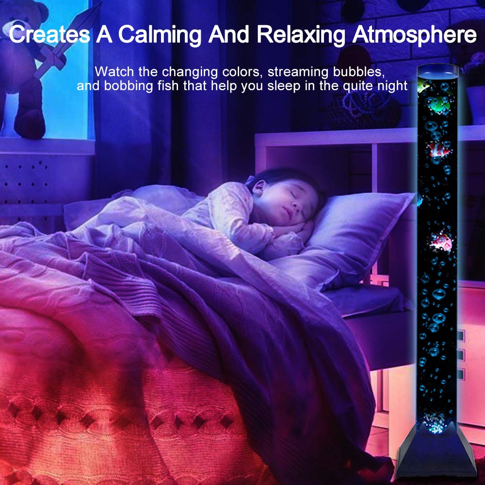4Ft Led Bubble Tube Floor Lamp Extra Large Aquarium Lamp With 10 Fish And Remote Control 20 Light Changes Tall Water Tower Tank Night Light For Bedroom Office Gift For Kids Men Women