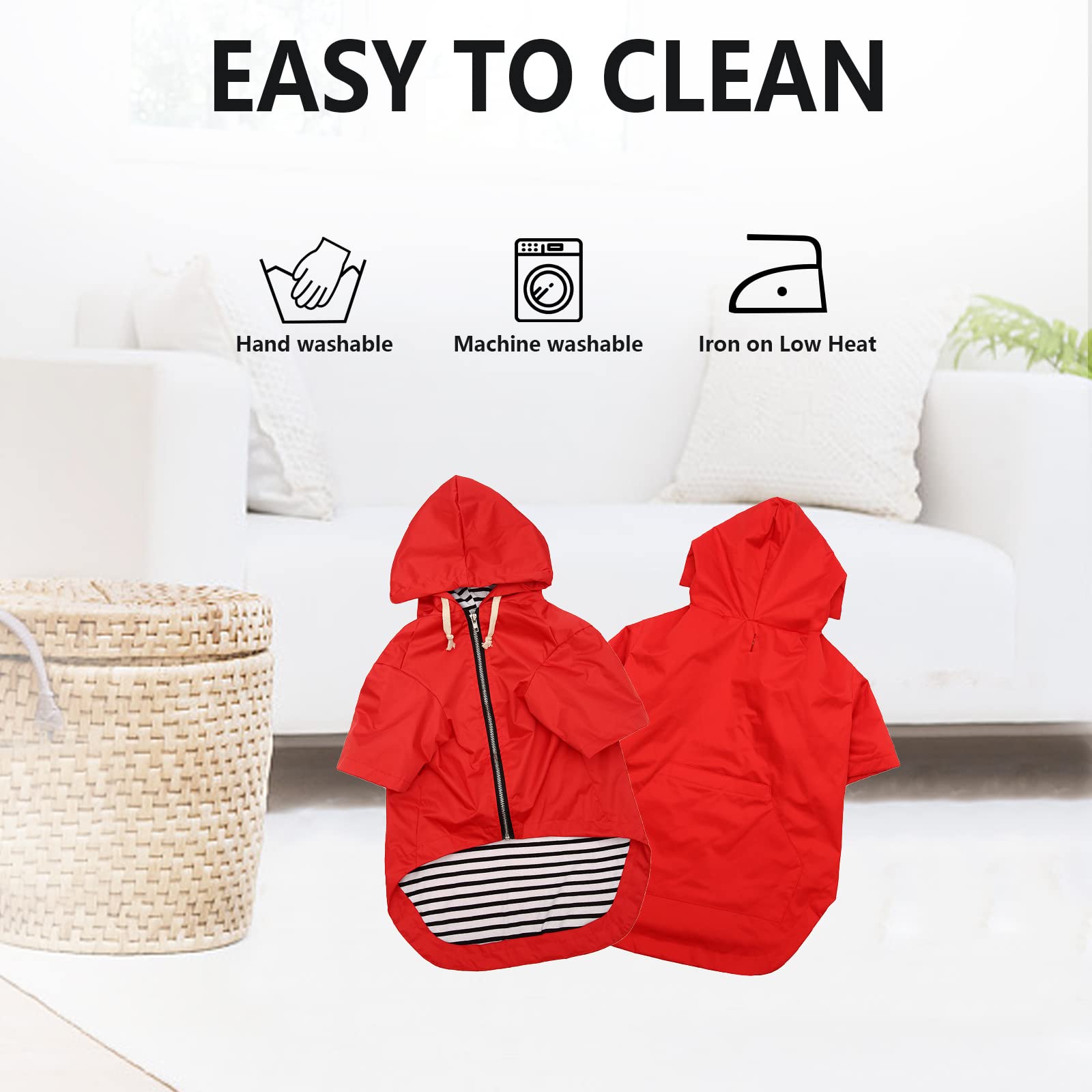 Dog Raincoat Waterproof Puppy Rain Jacket With Hood For Small Medium Dogs, Poncho With Reflective Strap, Storage Pocket And Harness Hole - Red - L