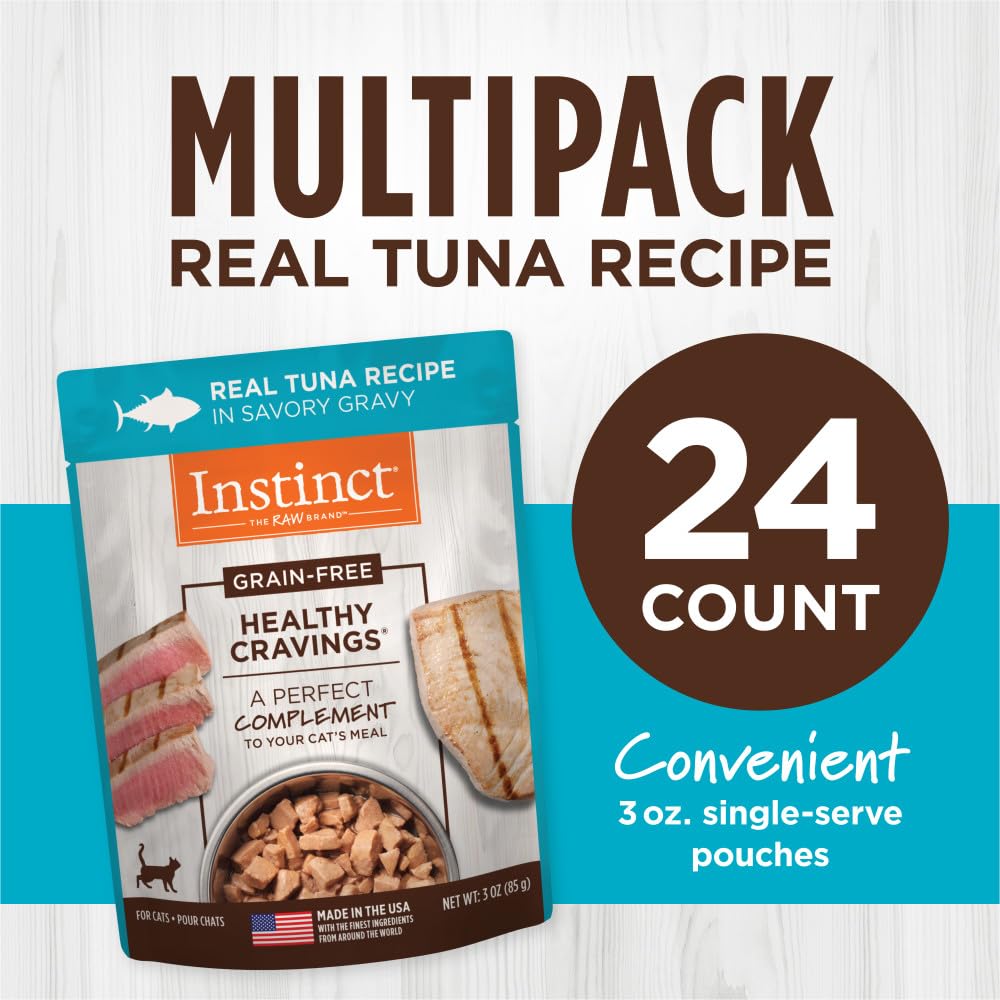 Instinct Healthy Cravings Grain Free Real Tuna Recipe Natural Wet Cat Food Topper by Natures Variety, 3 oz. Pouches (Case of 24