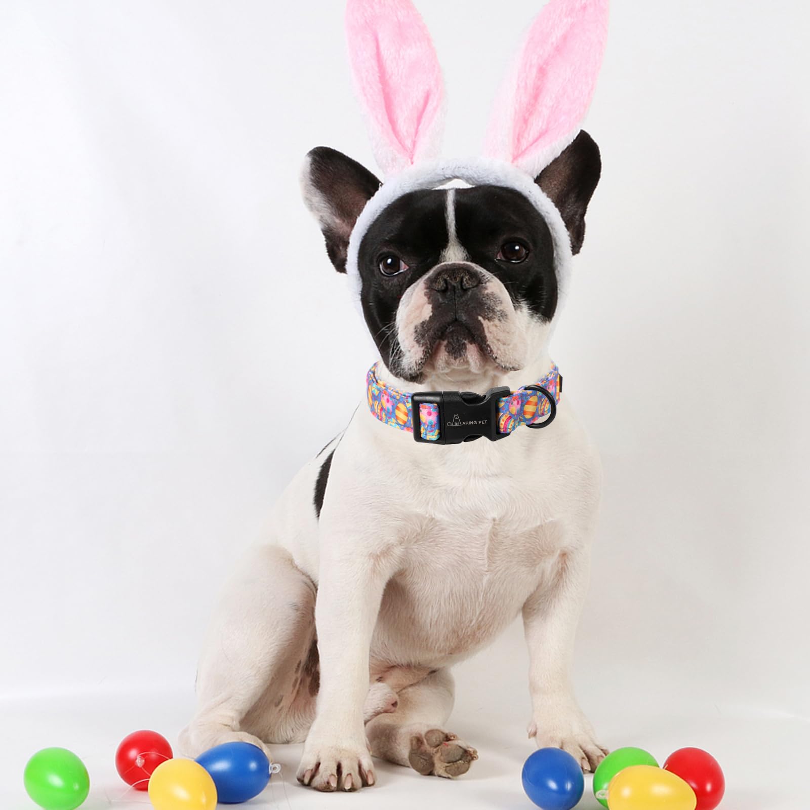 Aring Pet Cute Dog Collar With Easter Eggs, Adjustable Cotton Purple Collar For Puppies With Quick Release Buckle
