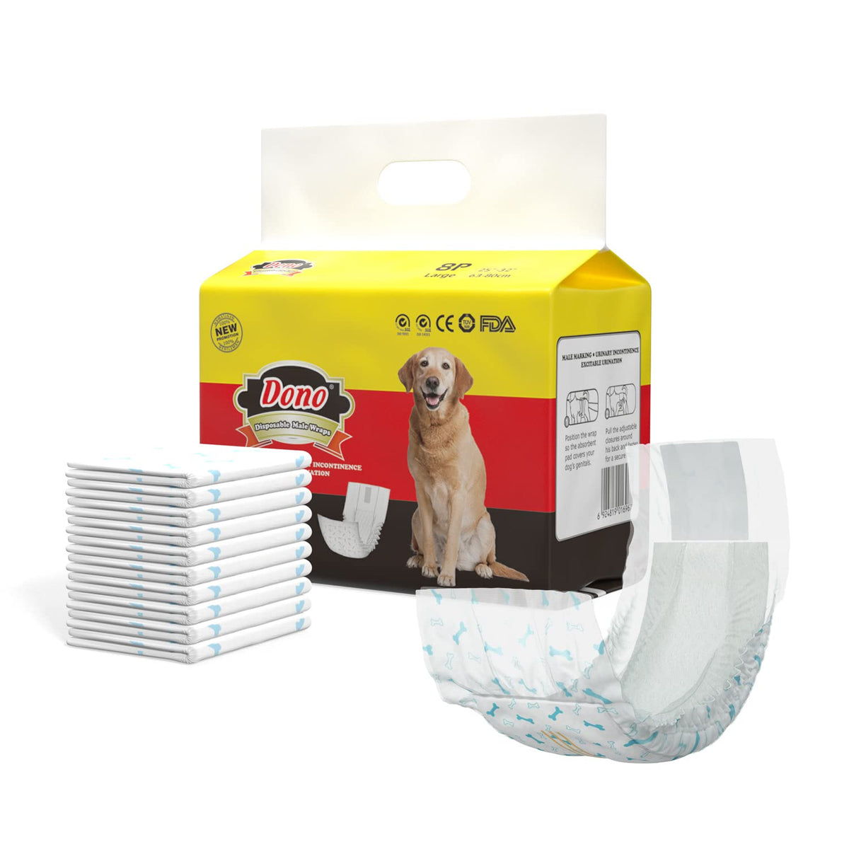 Dono Disposable Dog Diapers- 16Pcs, Dog Wraps For Male Dogs With Wetness Indicator, Super Absorbent Doggy Diapers For Small Dogs