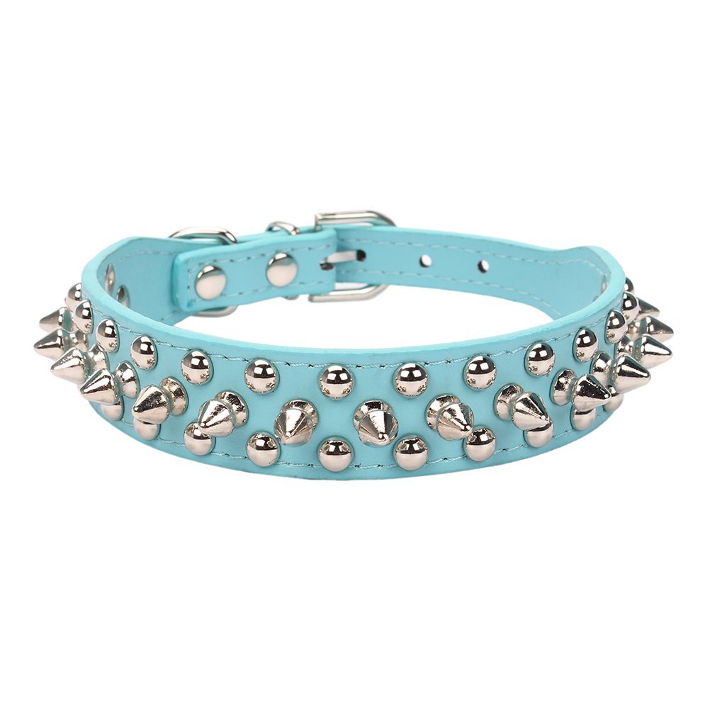 Aolove Mushrooms Spiked Rivet Studded Adjustable Pu Leather Pet Collars For Cats Puppy Dogs (X-Small, Blue)