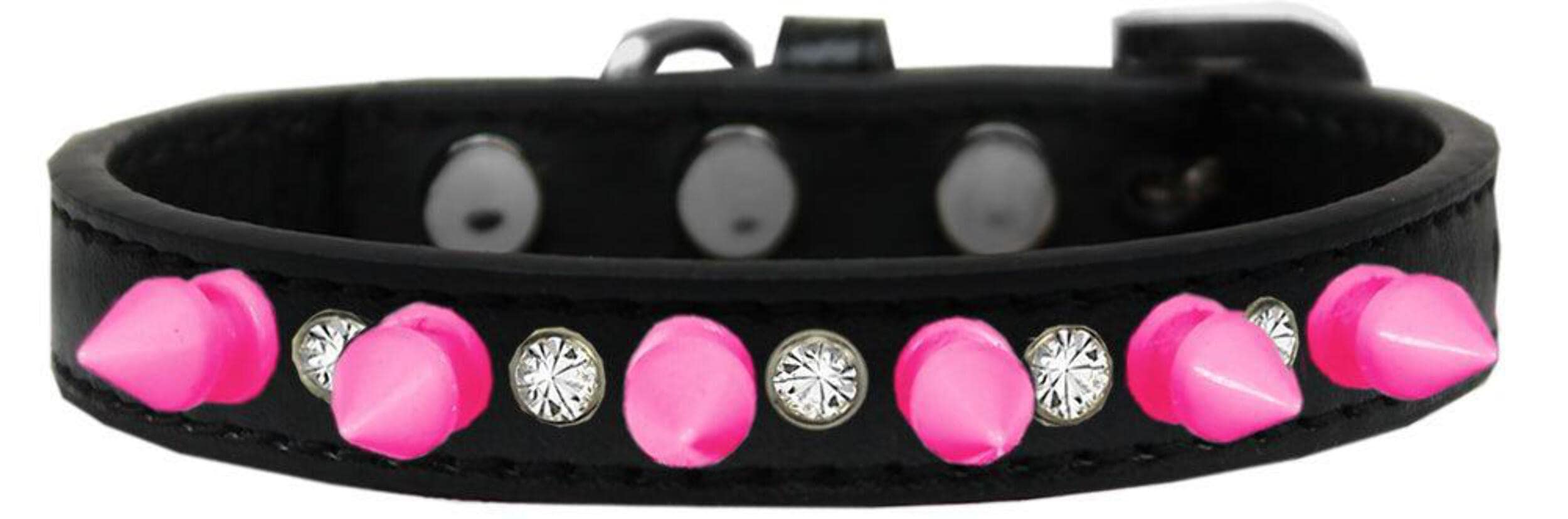 Mirage Pet Products Crystal and Bright Pink Spikes Dog Collar, Size 16, Black