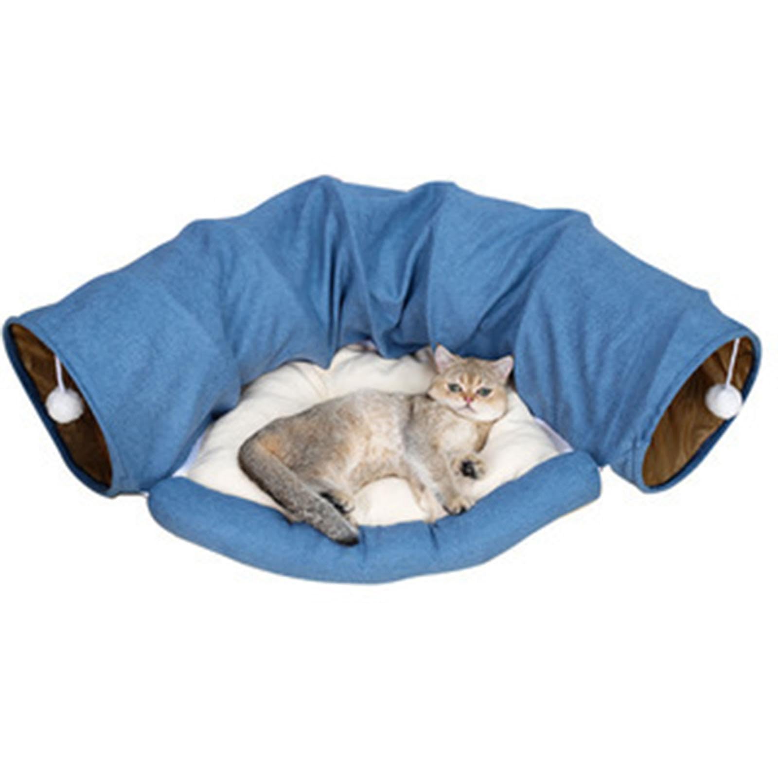 Enakshi Cat Tunnel And Bed Toy Set With Removable Washable Mat For Cats Pets Hamster Blue|Pet Supplies | Cat Supplies | Toys