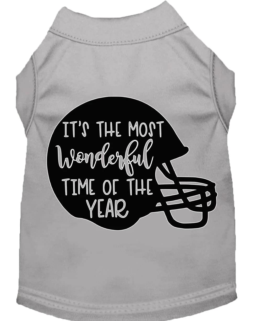 Pet Dog & Cat Shirt Screen Printed, "It's The Most Wonderful Time Of The Year (Football)" Gray SM (3-6 lbs.)
