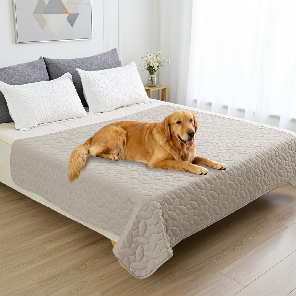 Ameritex Waterproof Pet Bed Cover Anti-Slip Dog Bed Blanket for Sofa and Furniture Waterproof New Pattern Design (Khaki, 82x82 I