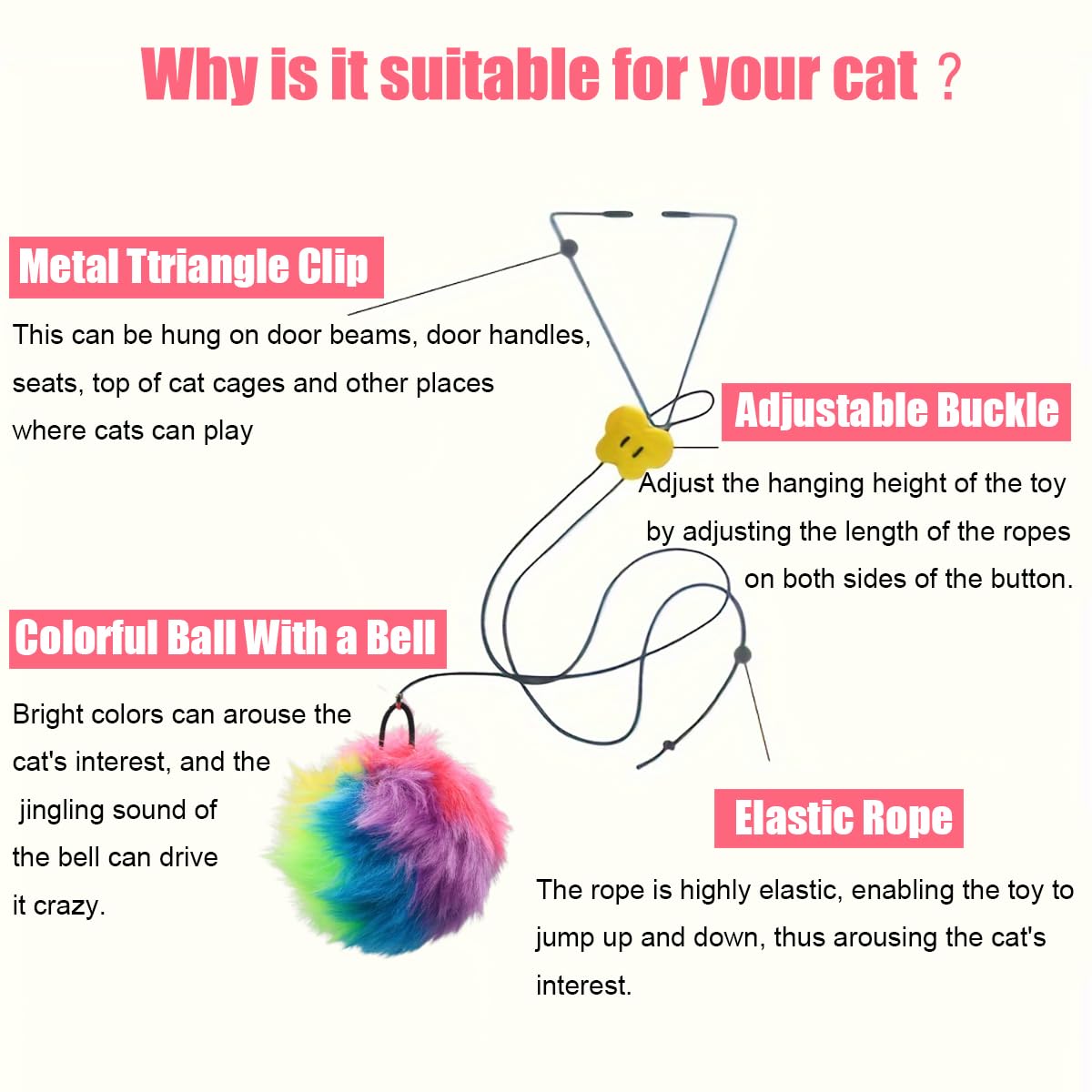 Oodosi Interactive Cat Toys, Self Play Hanging Door Cat Toys For Indoor Cats Kitten Exercise Toy For Bored Cats