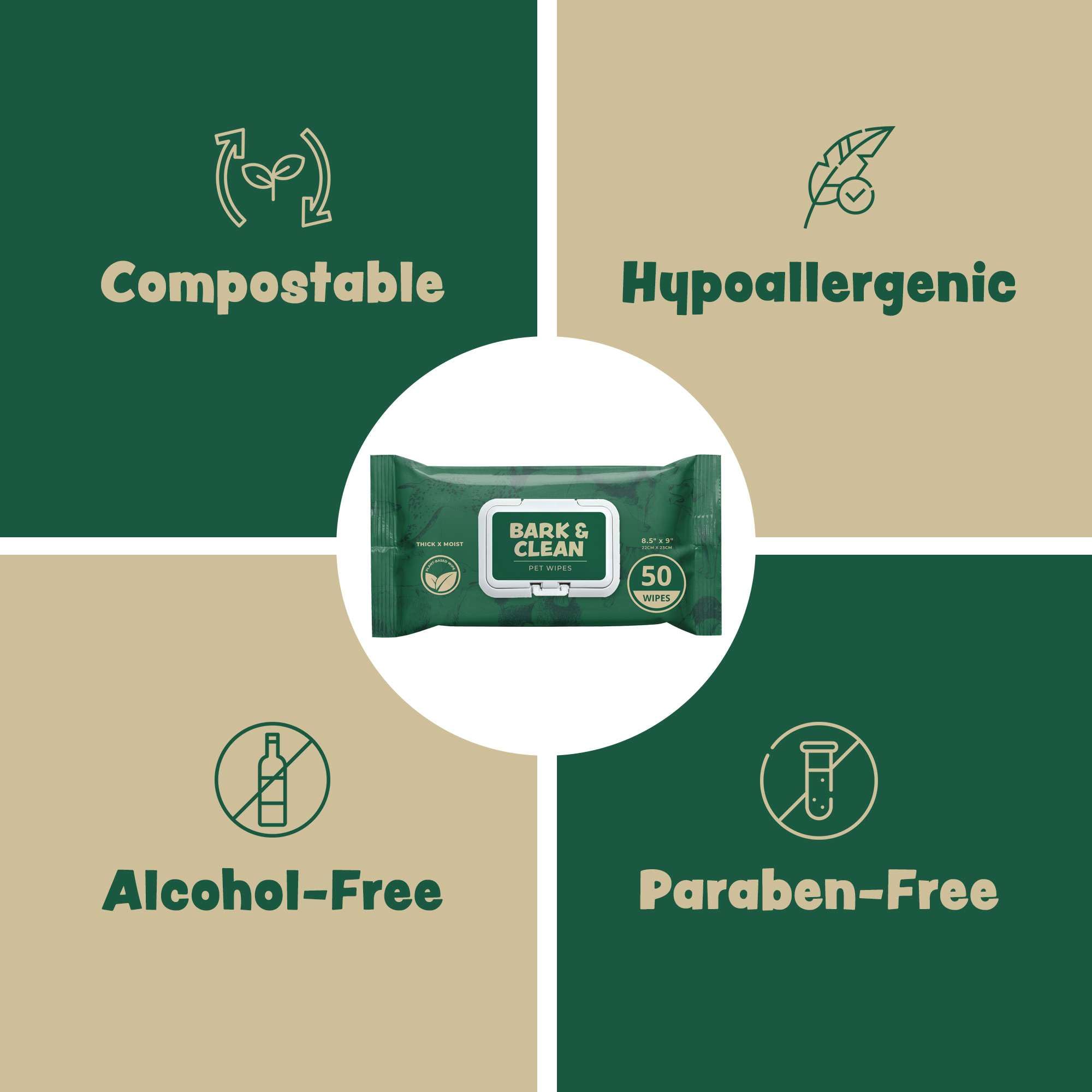 Bamboo Dog Wipes For Cleaning & Deodorizing - 8.5'' X 9'' 110 Compostable Hypoallergenic Pet Wipes For Dogs - Paws, Butt & Body