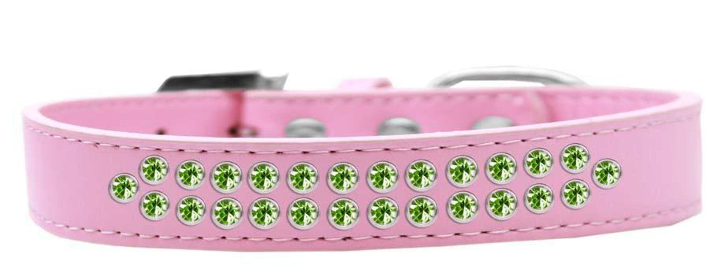 Mirage Pet Products Two Row Lime Green Crystal Light Pink Dog Collar, Size 18