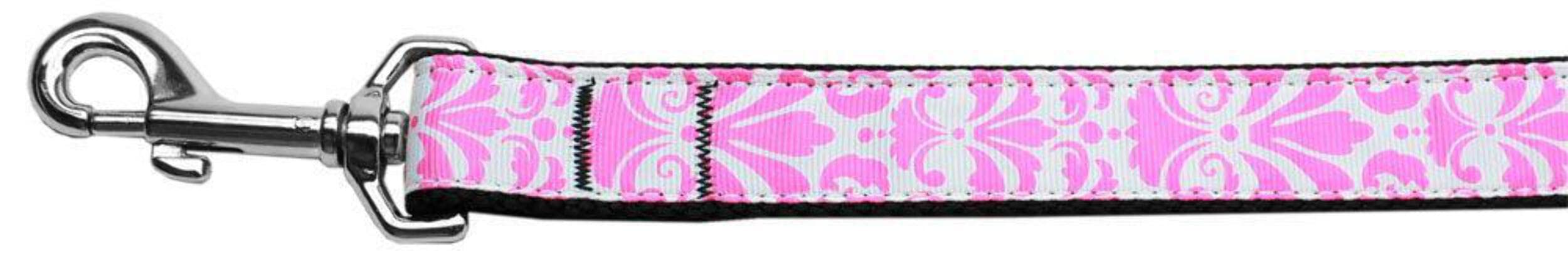 Pet Dog & Cat Nylon Leash, "Damask" Purple 1" w x 4' Leash