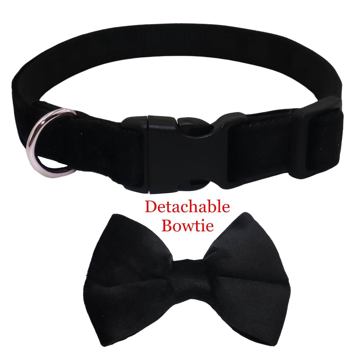 Wdpaws Dog Collar With Bowtie Soft Velvet Material With Quick Release Buckle For Large Dogs (Black, L)