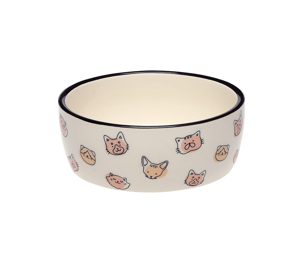 Pearhead Cat Faces Pet Bowl, Cat Water And Food Dish, Pet Owner Cat Accessory, Ceramic, Blush And White