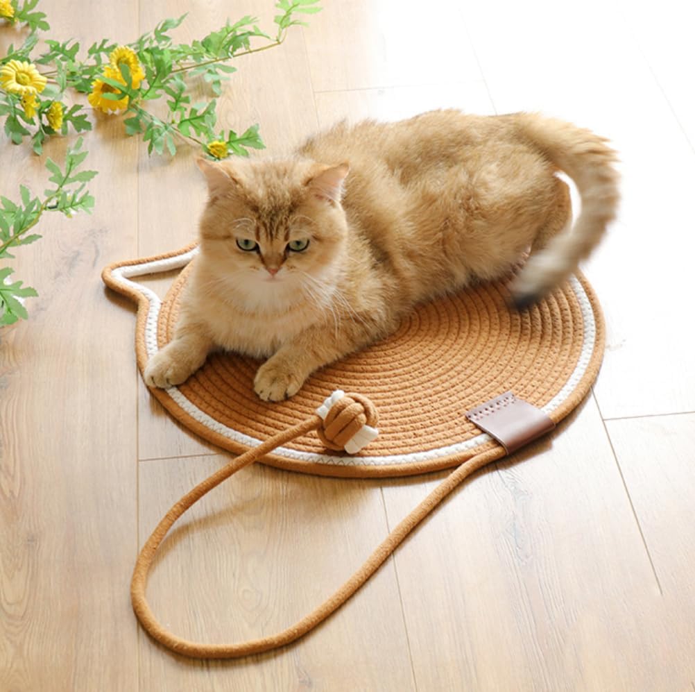 Bosig Hand Woven Cartoon Cat Scratch Pad With Catnip Ball Comfortable Cotton Thread Mat Cat Claw Sharpening Pad For Cats Kittens