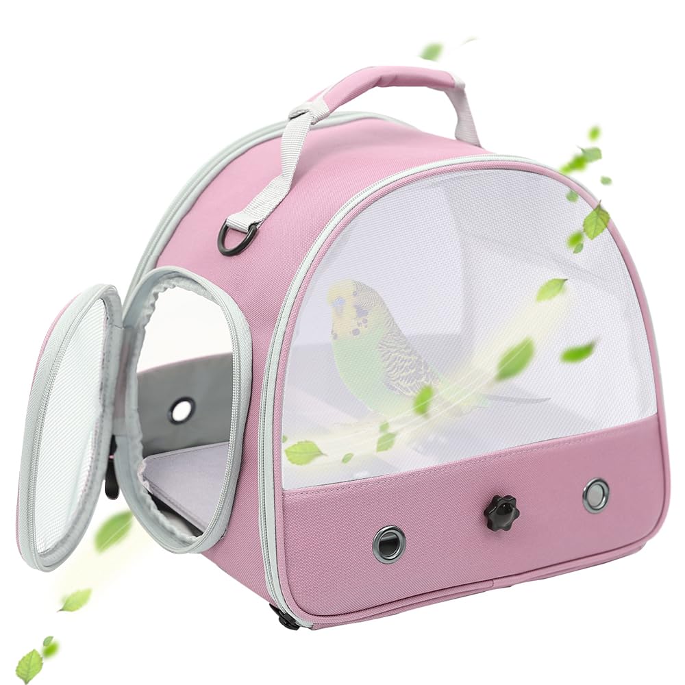 Bird Carrier, Portable Small Bird Parrot Parakeet Carrier with Standing Perch and Stainless Steel Tray, Side Access Window Colla