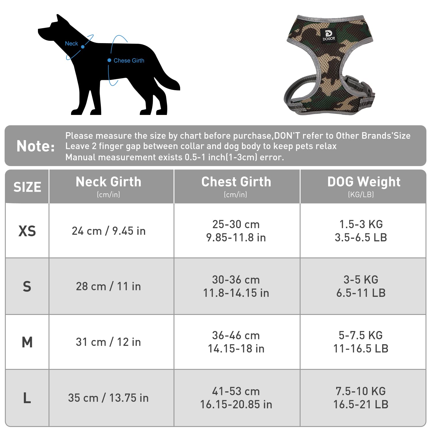 Puppy Harness And Leash Set - Dog Vest Harness For Small Dogs Medium Dogs- Adjustable Reflective Step In Harness For Dogs - Soft Mesh Comfort Fit No Pull No Choke (L, Camouflage Green)