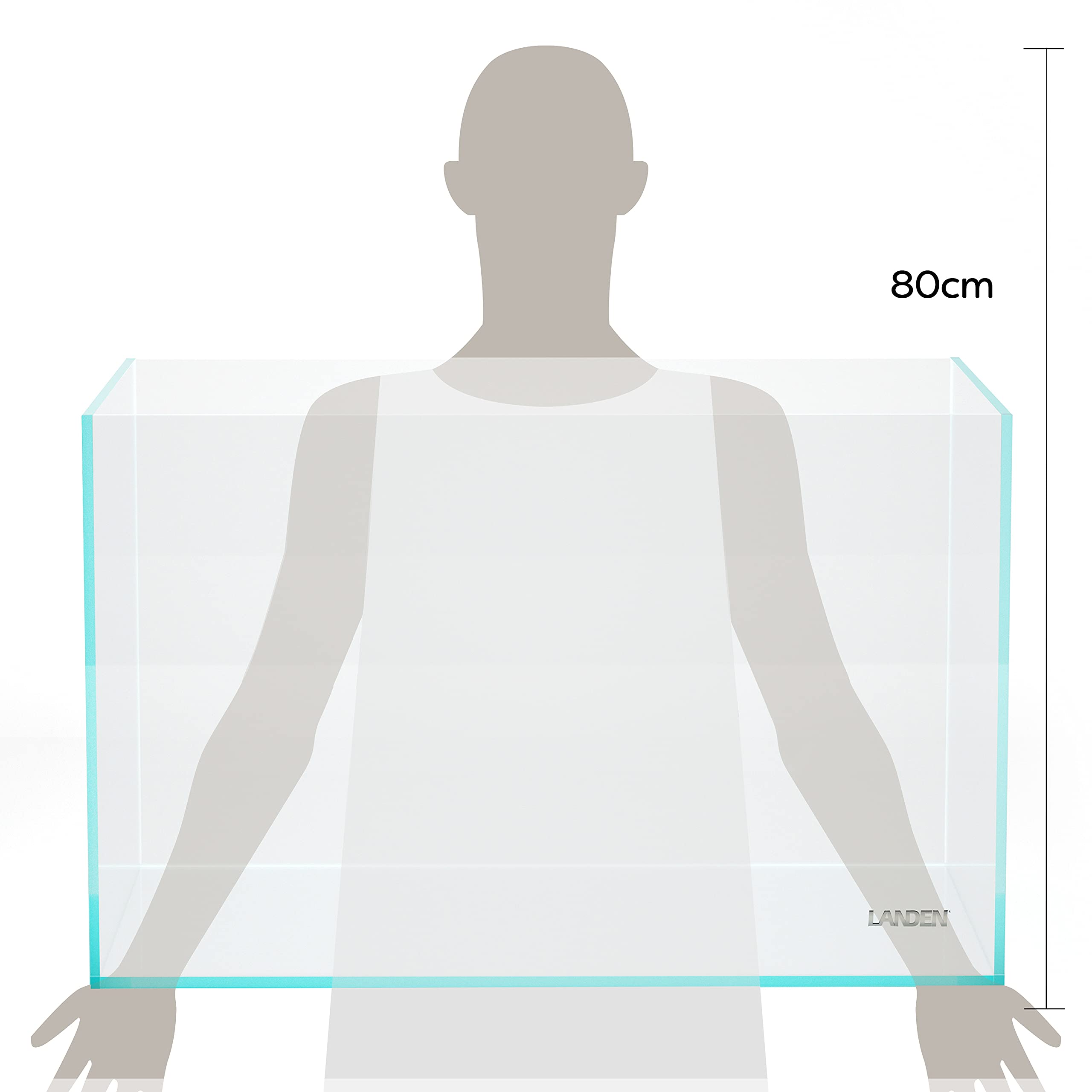 Landen 90P 55 Gallon Rimless Low Iron Aquarium Tank,W35.4  D19.7  H19.7 In(90X50X50Cm) 10Mm Thickness With Black Nano Foam Level