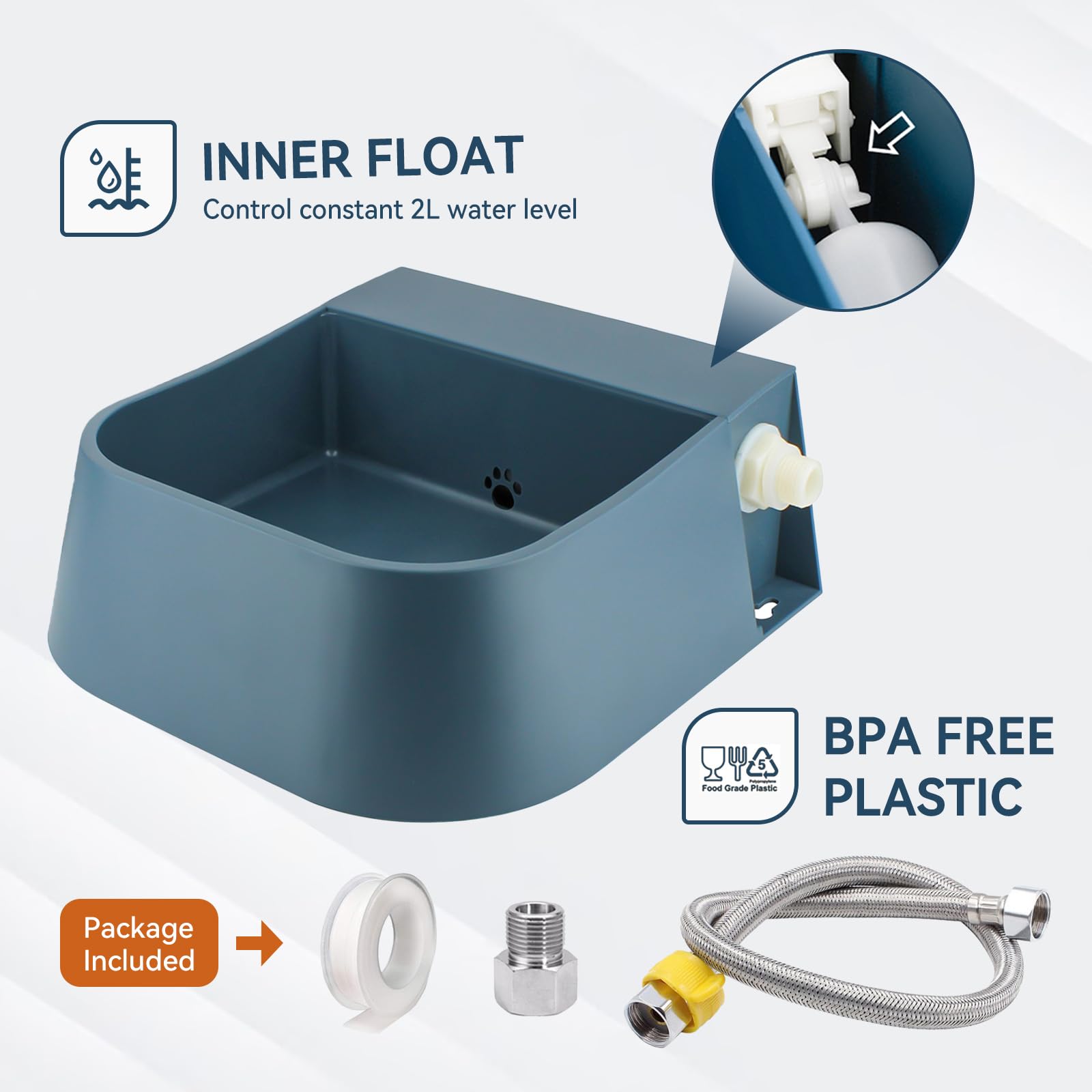 Billionchains Dog Automatic Water Bowl For 3/4    Ght Male Faucet, 2L Outdoor Auto Fill Water Dispenser With 5Ft Water Hose