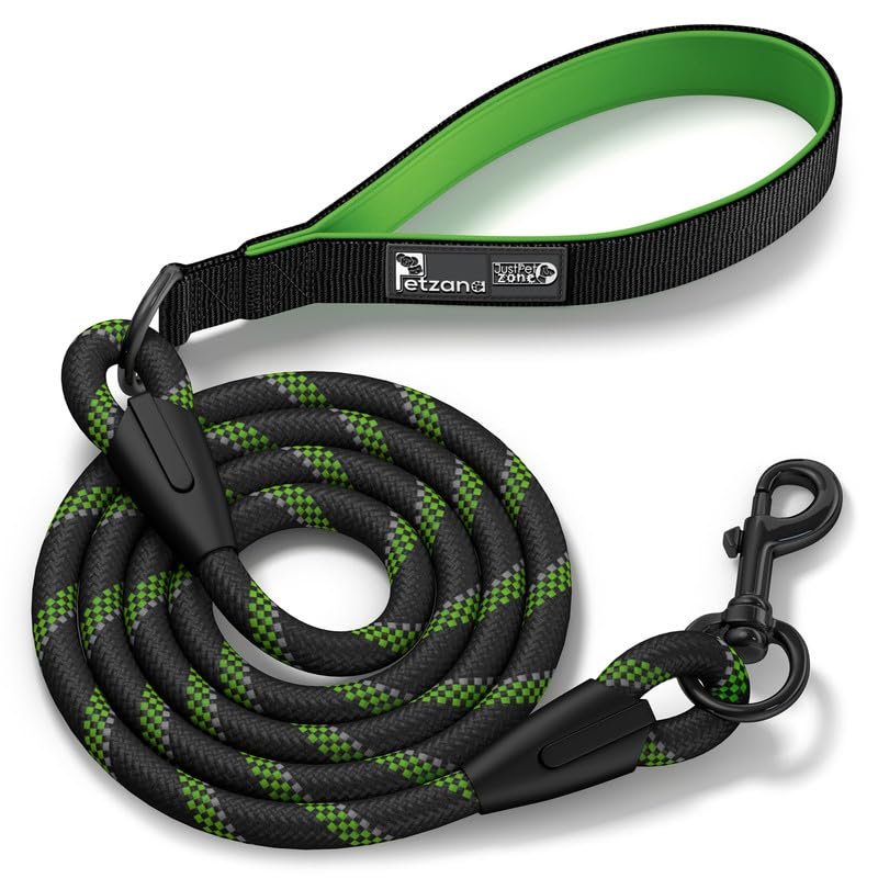 Green Dog Leash With Soft Padded Handle - 5 Ft Reflective Heavy Duty Dog Rope Leash For Small Medium & Large Dogs, Lightweight W