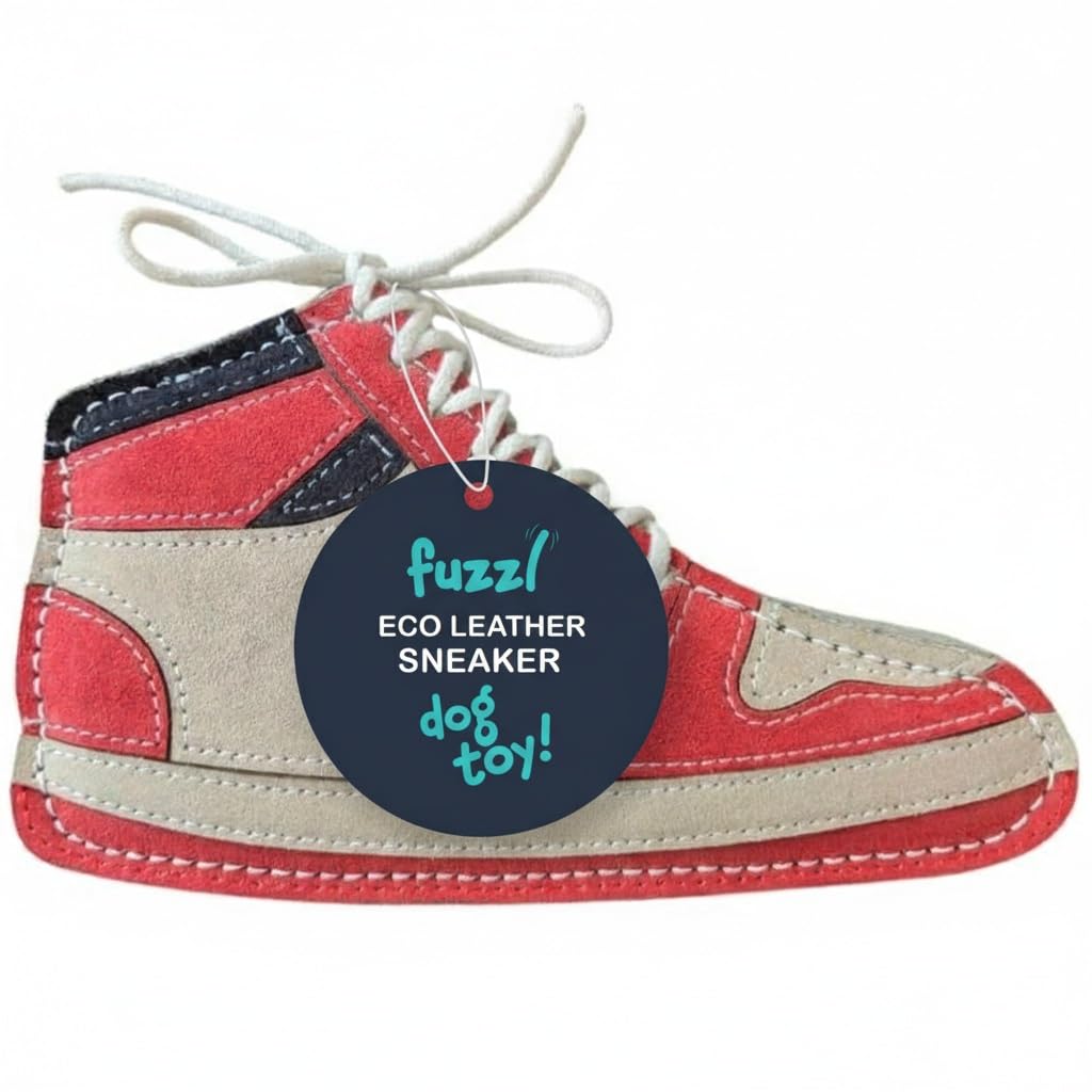 Fuzzl Eco Leather Sneaker Toy Natural and Tough Dog Toys - Long Lasting Chew Toys for Aggressive Chewers - Strong Dog Toy for Do