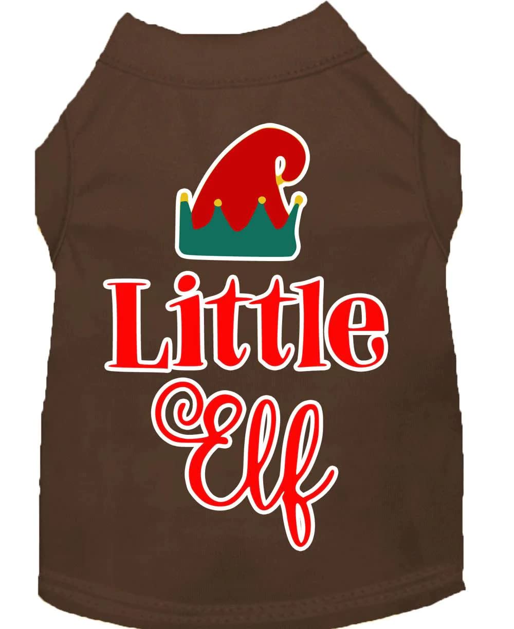 Christmas Pet Dog & Cat Shirt Screen Printed, &quot;Little Elf&quot; White MD (6-10 lbs.)