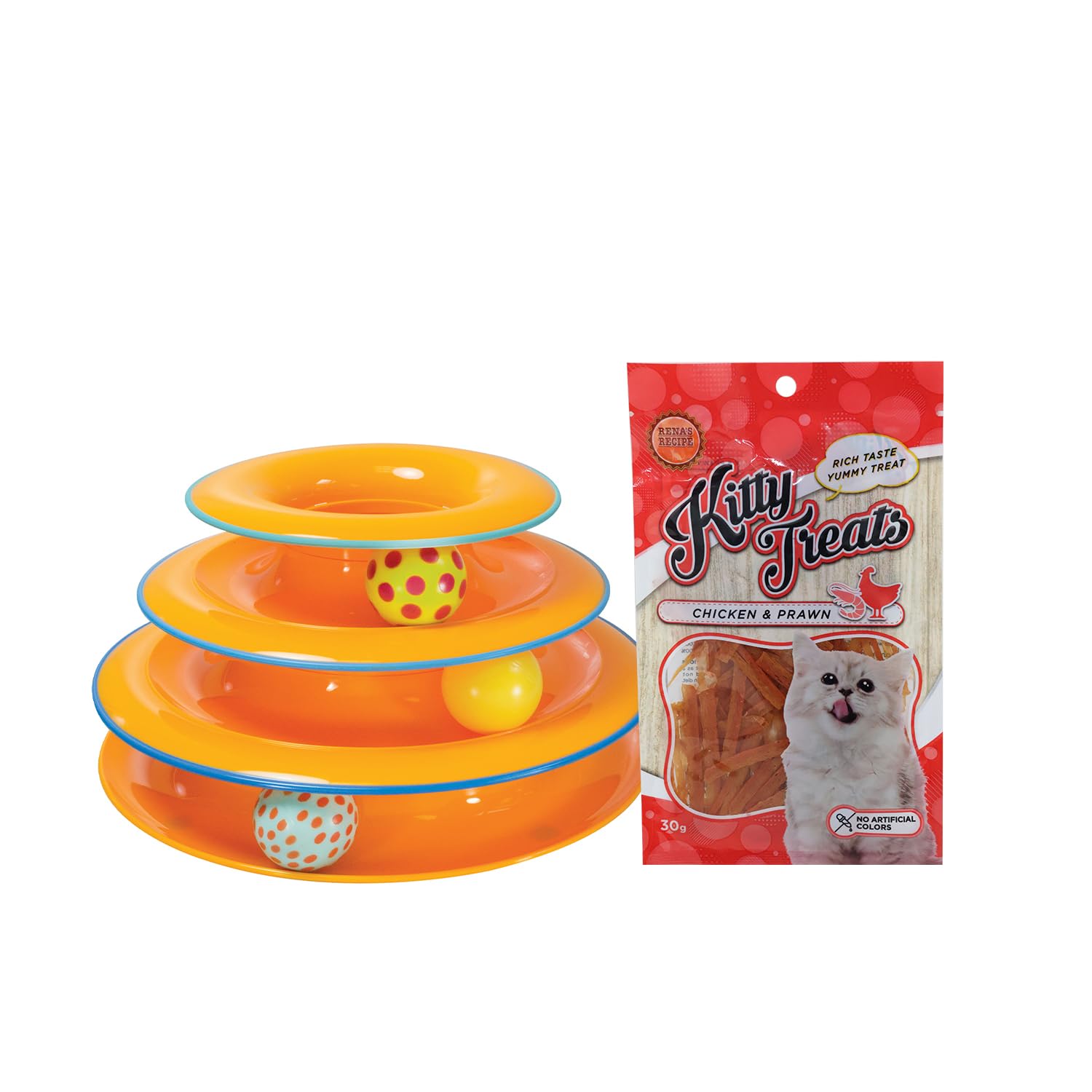 Cat Play & Safety Combo  Petstages Tower Of Tracks 3Level Interactive Cat Toy With Trixie Silver Reflect Collar SM | Ball Tra