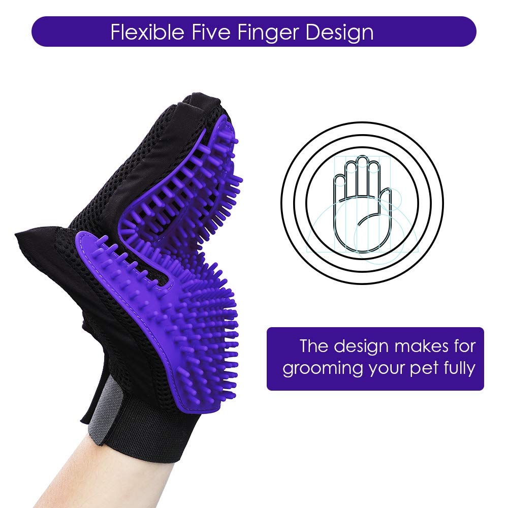 Upgrade Version Pet Grooming Glove - Gentle Deshedding Brush Glove - Efficient Pet Hair Remover Mitt - Enhanced Five Finger Desi