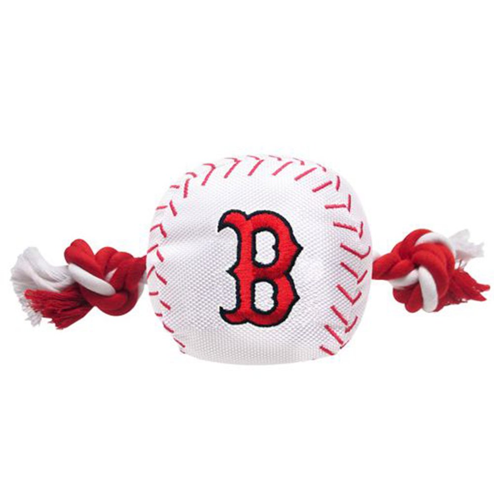 Mlb Boston Red Sox Baseball Rope Toy For Dogs & Cats. Tough Nylon, Sporty Baseball Design, Heavy-Duty Ropes With Inner Squeaker