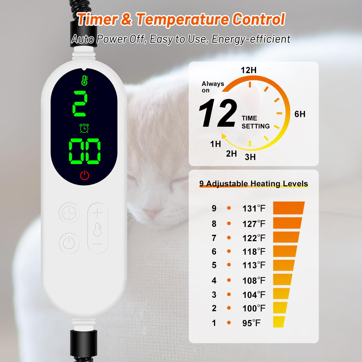 Heated Cat Bed For Indoor Cats, Electric Pet Heating Pad For Dogs Cats With Timer, 9 Level Temperature Cat Heating Pad Waterproo