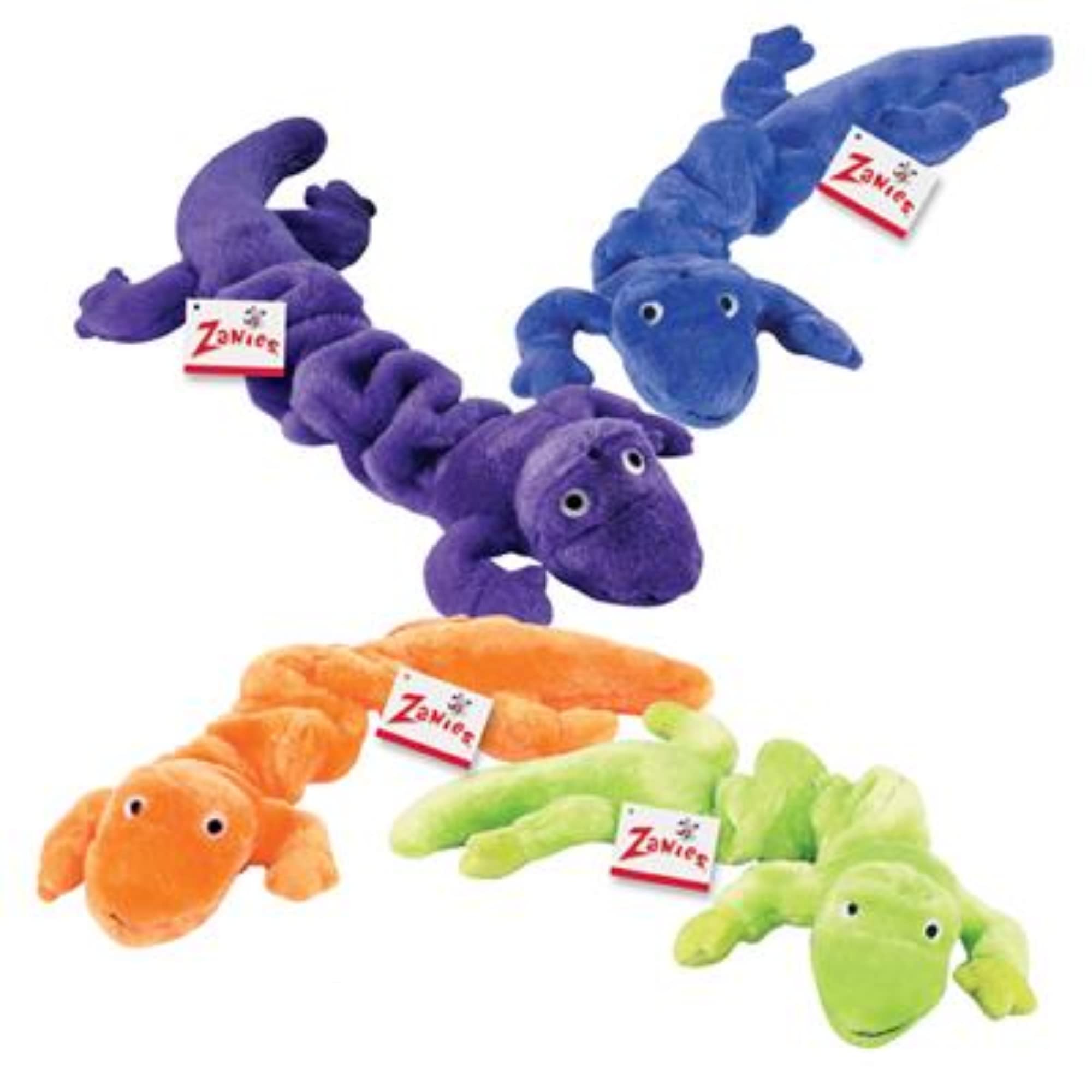 Zanies Plush Bungee Geckos Dog Toy, 16-Inch, Bundle Of 4 (Blue, Neon Green, Orange, And Purple)