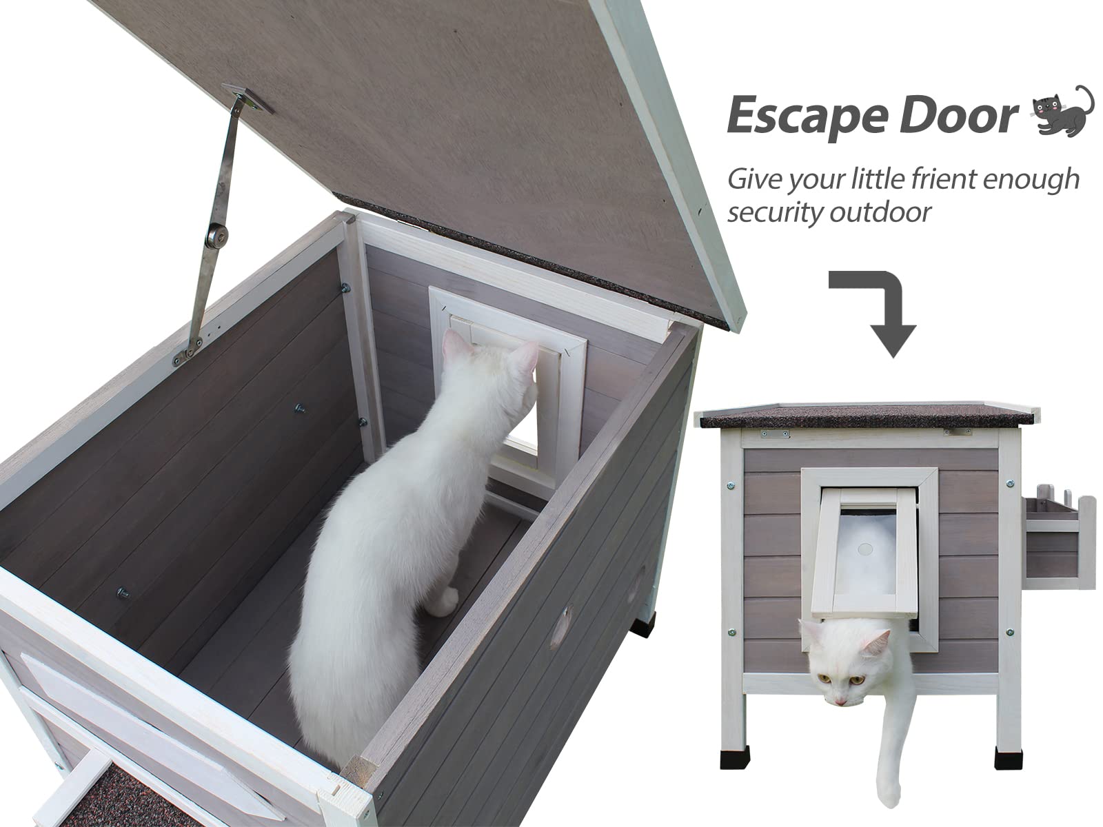 Rockever Outdoor Cat House, Large Outdoor Houses For Feral Cats With Self-Warming Mat Wooden Outside Cat Shelter Weatherproof Wi