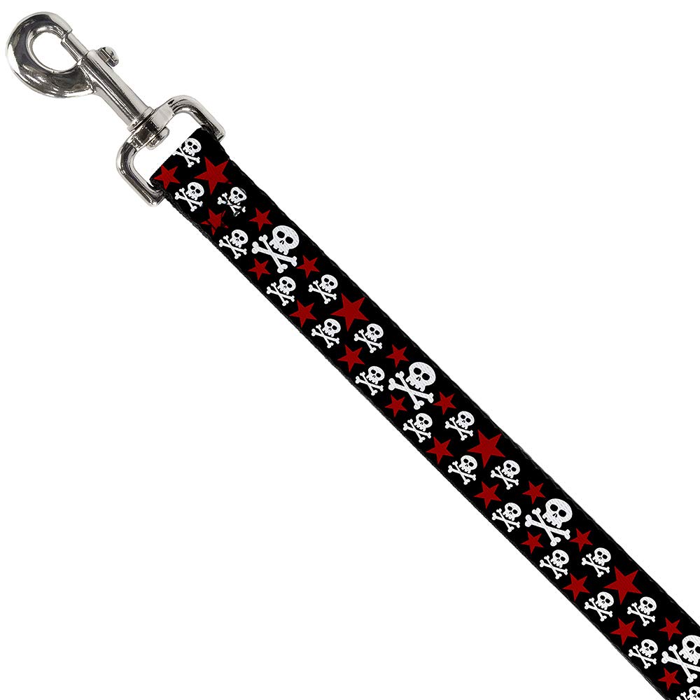 Buckle-Down Pet Leash - Skulls & Stars Black/White/Red - 6 Feet Long - 1'' Wide