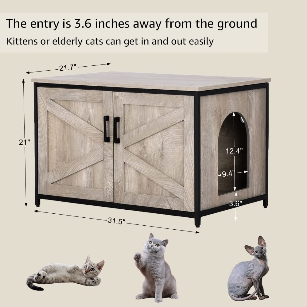 Unipaws Cat Litter Box Enclosure With Top Opening, Suitable For Large Cat, High Jumbo Litter Box, Automatic Litter Box Hidden, Cat House, Privacy Cat Washroom Bench (Weathered Grey)