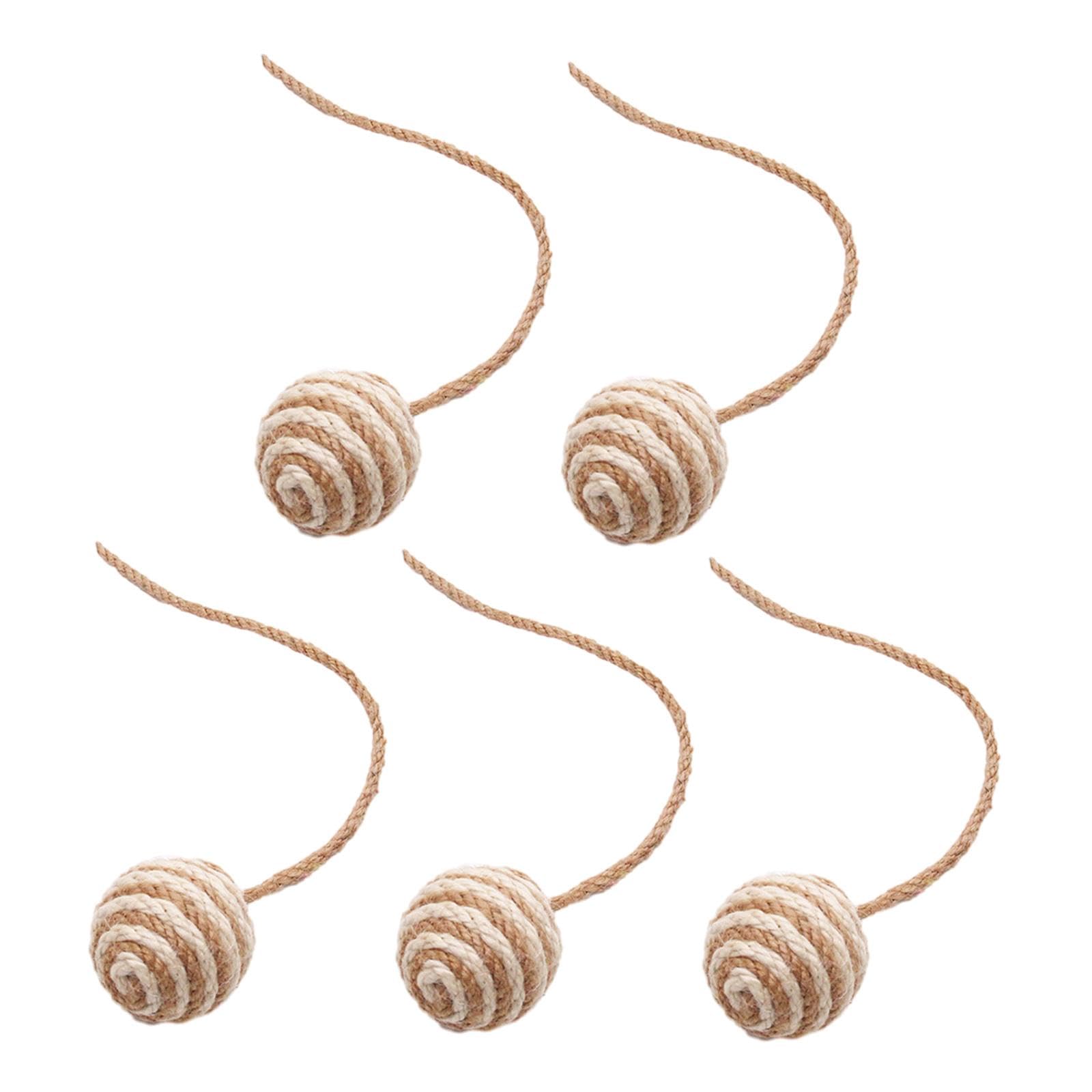 Ecomistiq 5 Pieces Cat Toys Sisal Ball Self Play For Small Medium Cats Teaser 4.5Cm White Brown| Toys| Supplies |Pet