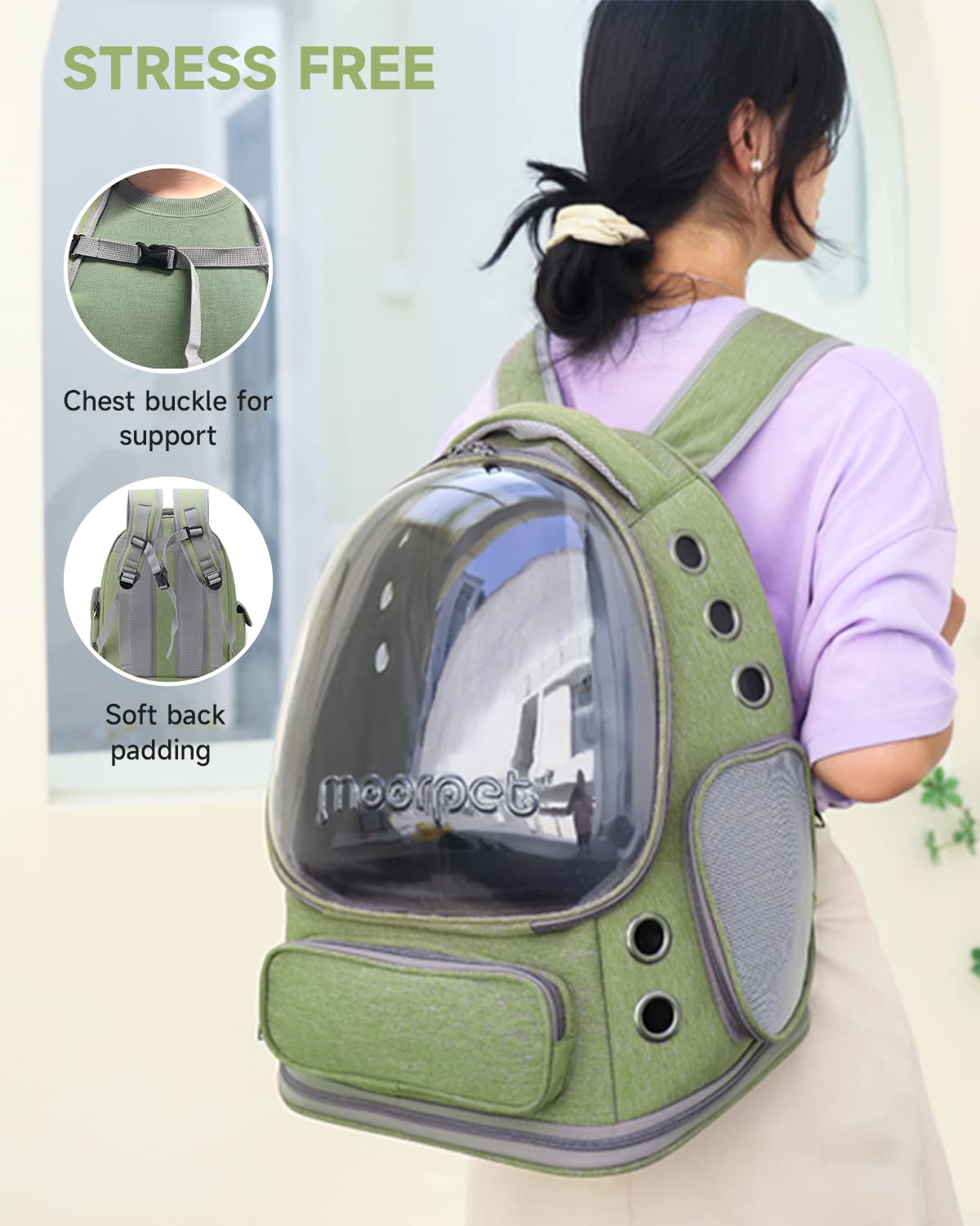 Cat Backpack Carrier, Breathable Cat Carrier Foldable Bubble Backpack For Kitty To Medium Cat Small Dog Up To 15Lbs Travel Hiking Transparent Pet Carrier