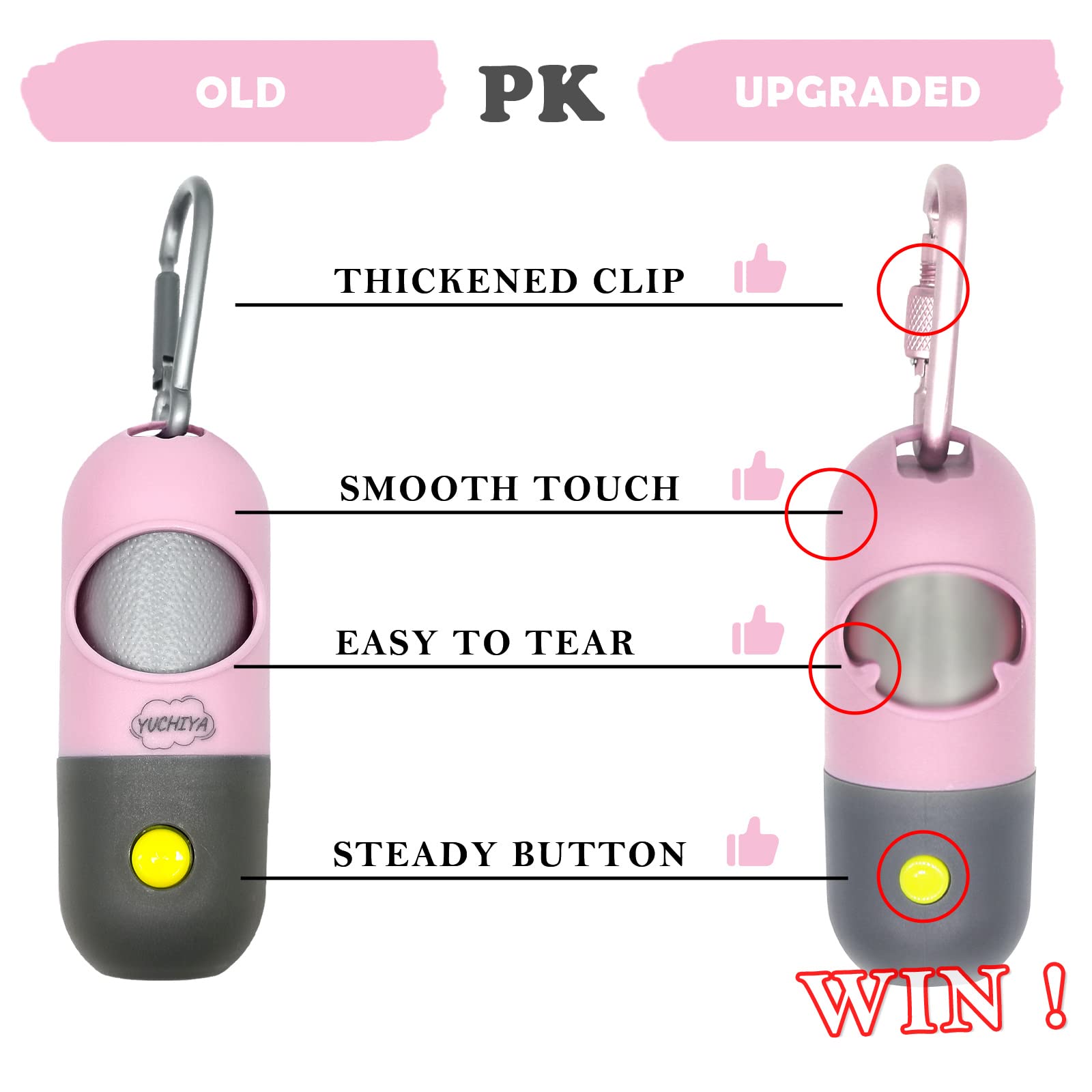 Dog Poop Bags Holder With Led Flashlight|Pet Waste Bags Dispenser For Leash|Doggie Potty Bags Container With Leak-Proof Pet Trash Bags And Accessories (1 Holder 15 Bags, Pink)