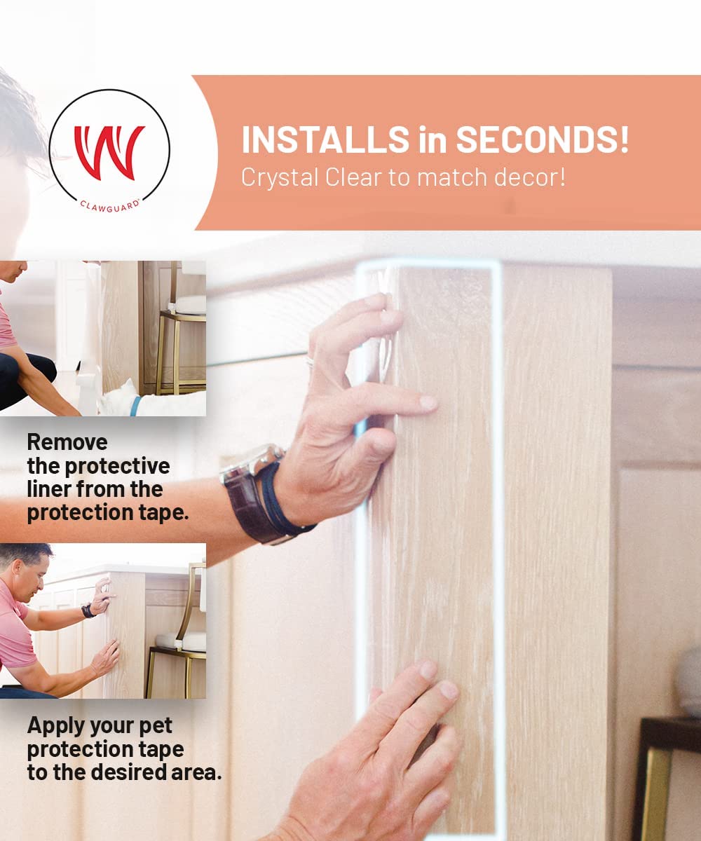 Clawguard Protection Tape - Durable Single-Sided Shield Protection Barrier Against Cat, Dog, Bird, Rabbit Scratching And Clawing Furniture, Couch, Window Sill, Car Door, Glass And More! 4In X 10'