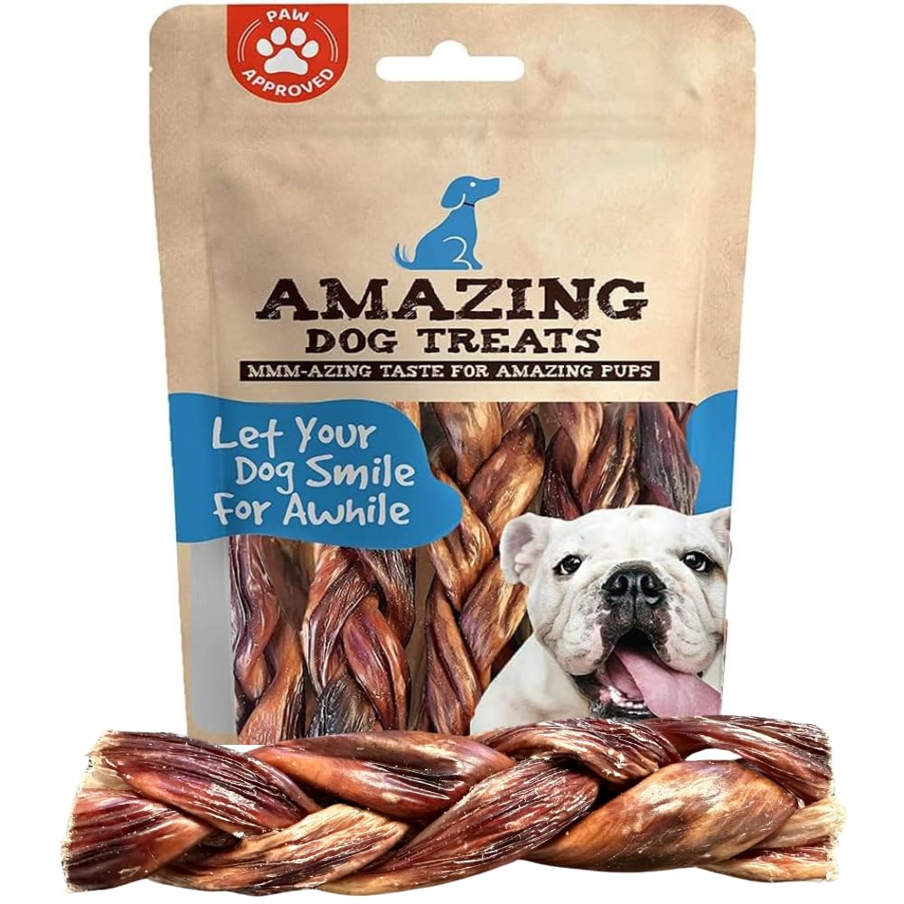 Amazing Dog Treats - 6 Inch Braided Gullet Stick (8 Pc/Pack) - Beef Esophagus Dog Treats