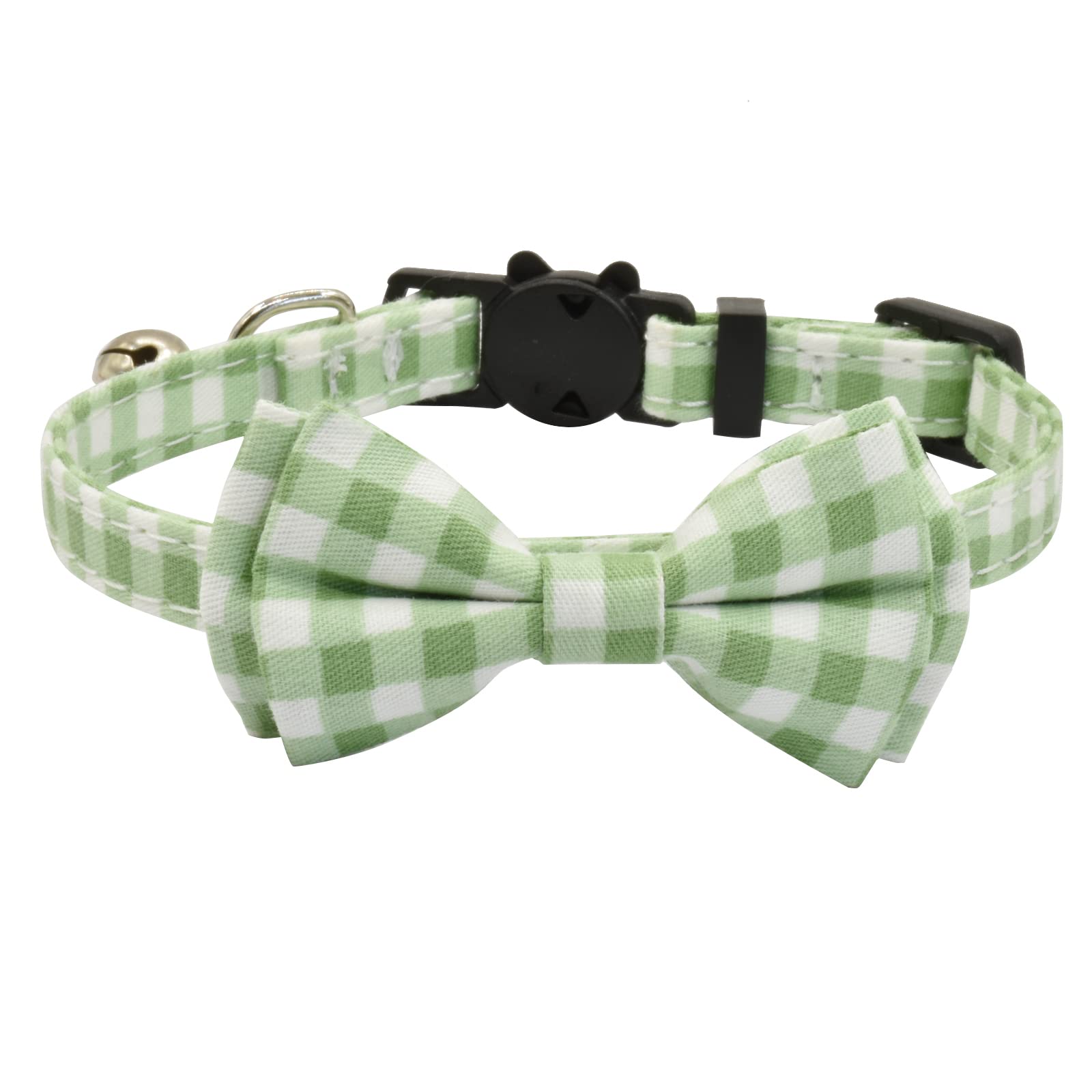 Bowtie Cat Collars Breakaway With Bell, Adjustable Cute Kitty Collars Safety Buckle Kitten Collar For Cat Puppy 7.5-11In (Green 